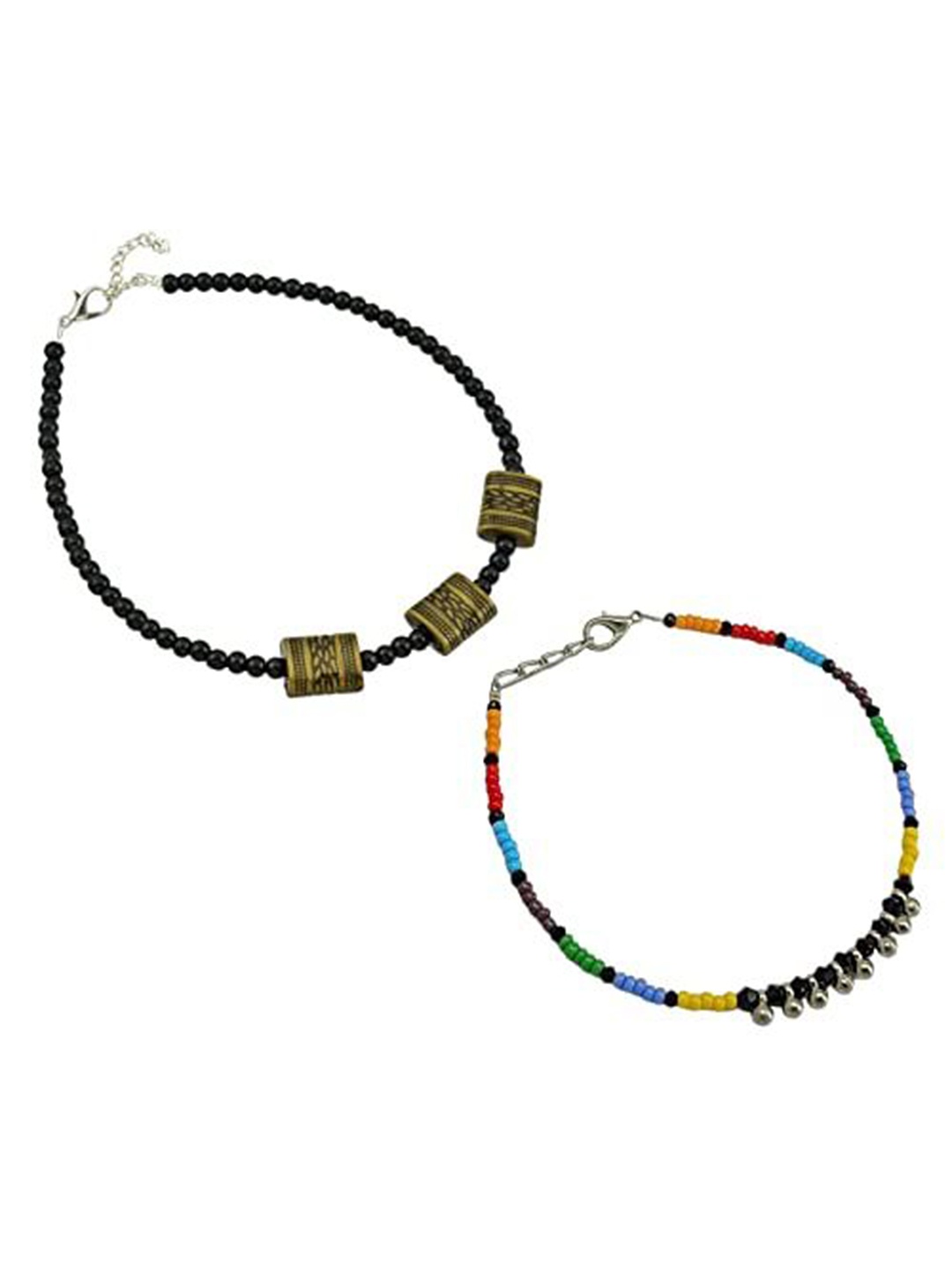 

HIGH TRENDZ Women Set of 2 Anklets, Black