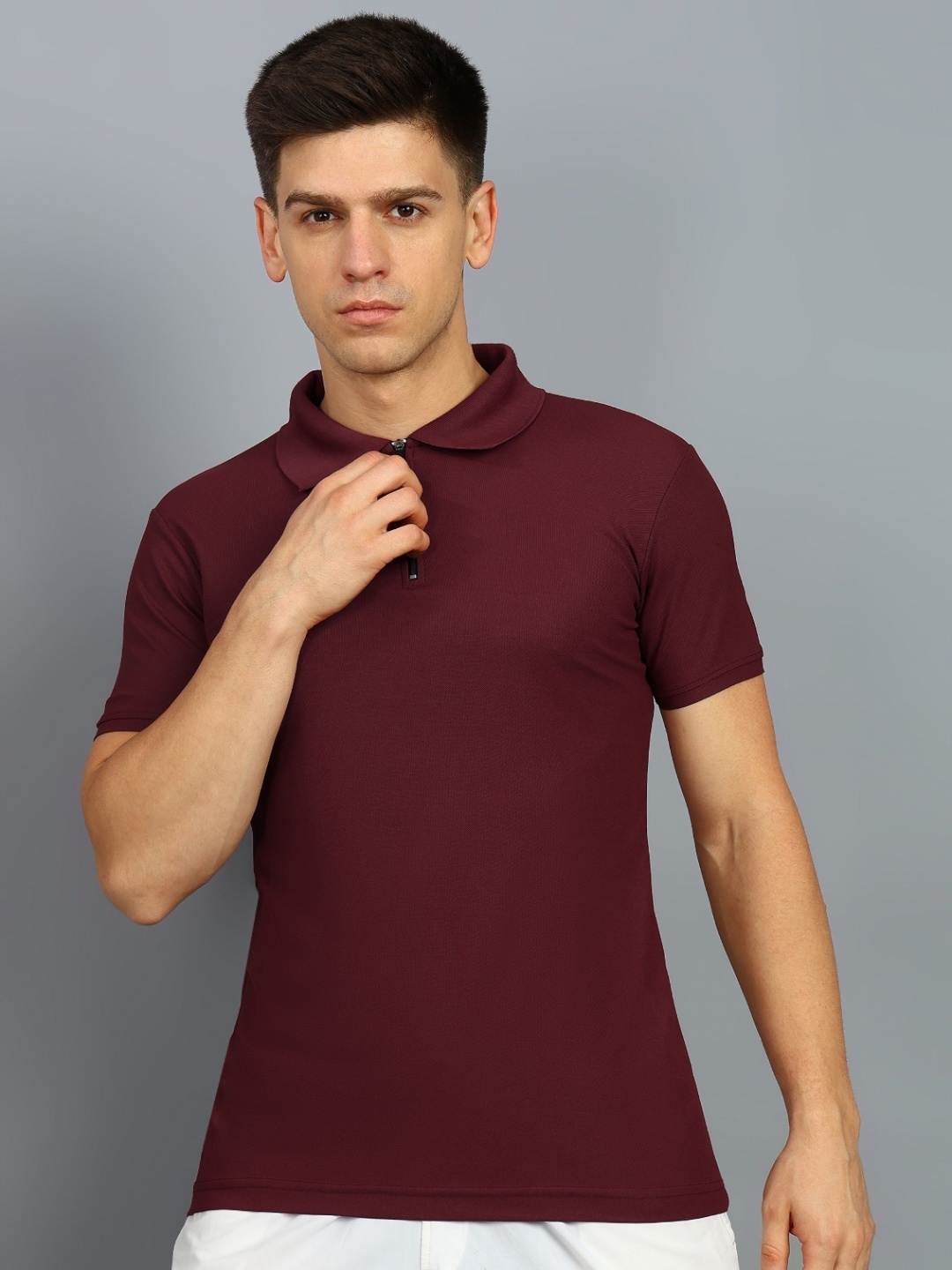 

DYRECTDEALS Men Solid Polo Collar T-shirt, Maroon