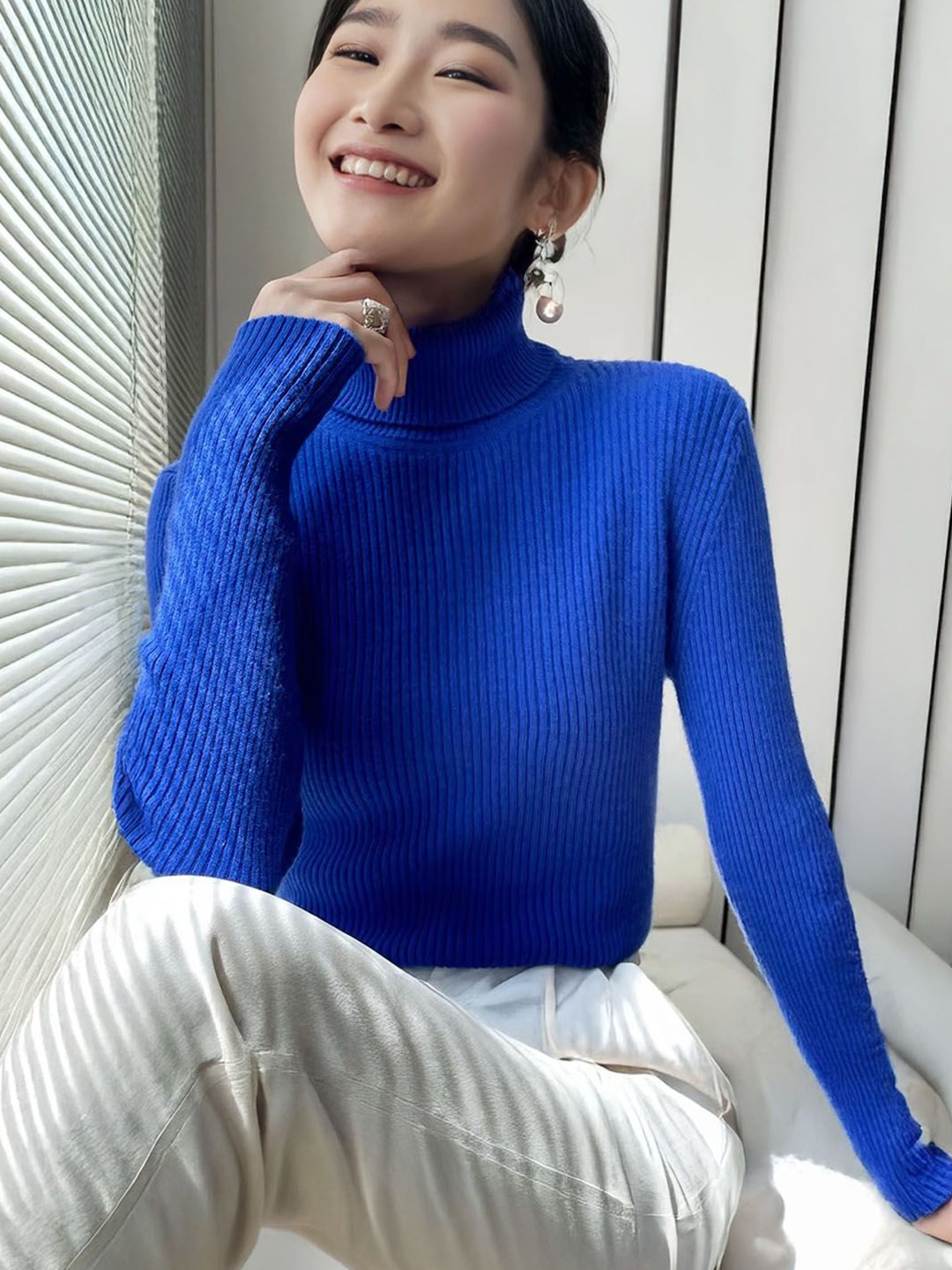 

StyleCast Women High Neck Pullover Sweater, Blue