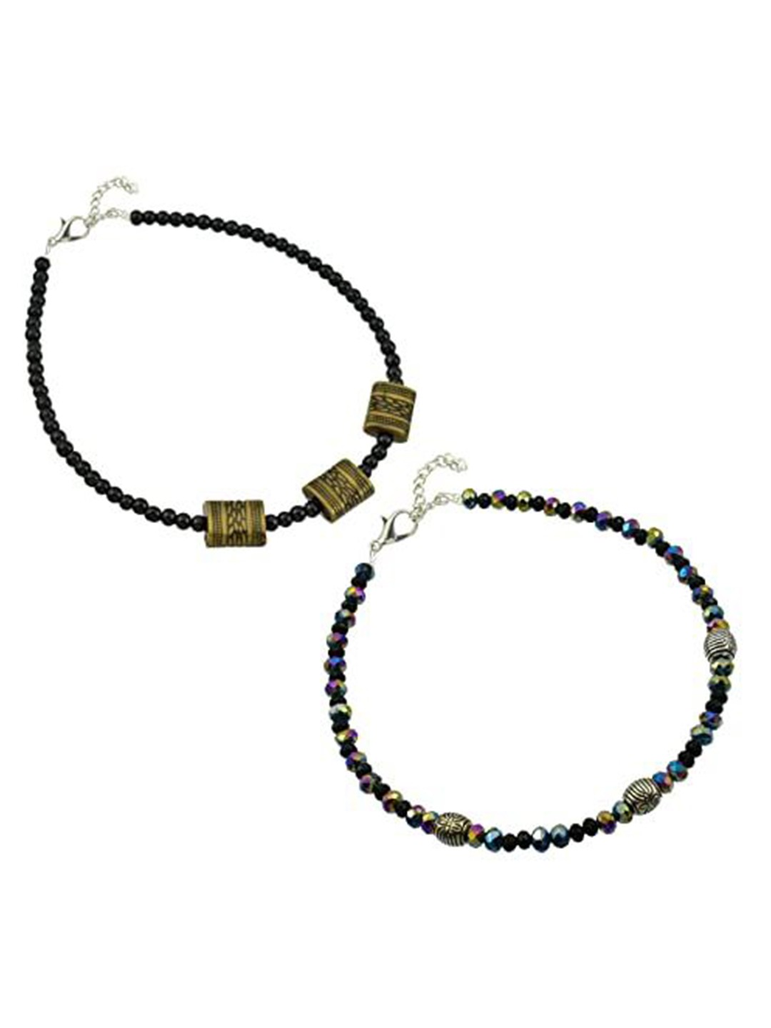 

HIGH TRENDZ Women Set of 2 Anklets, Black