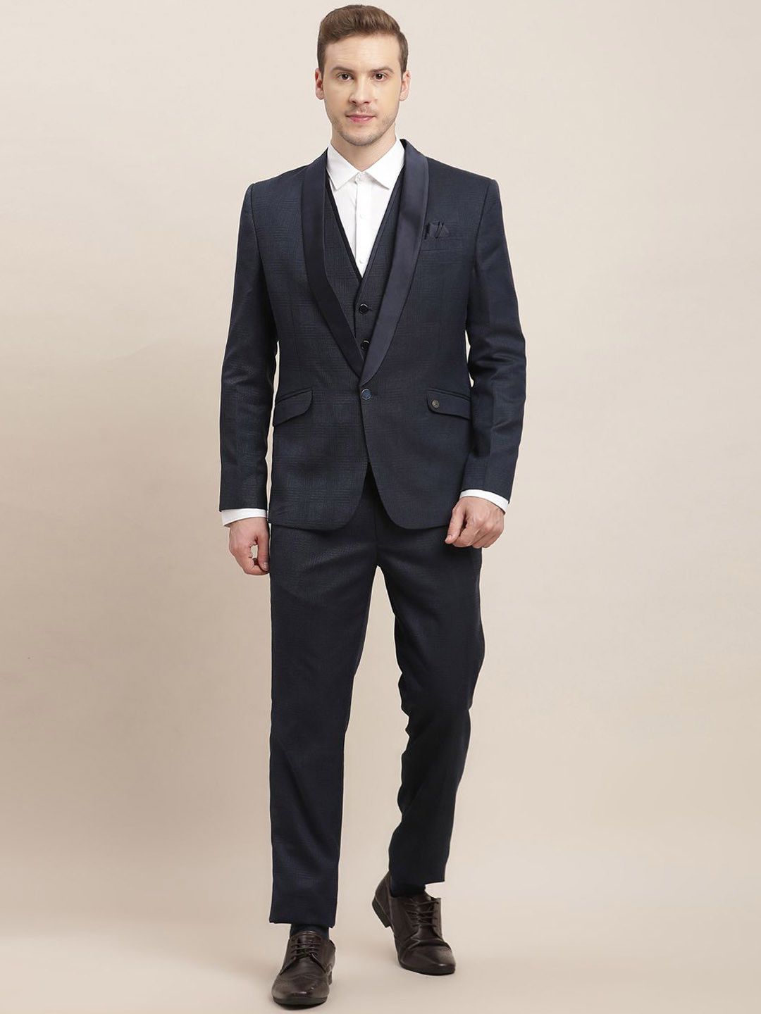 

Turtle Men Tailor-Fit 3-Piece Formal Suit, Navy blue