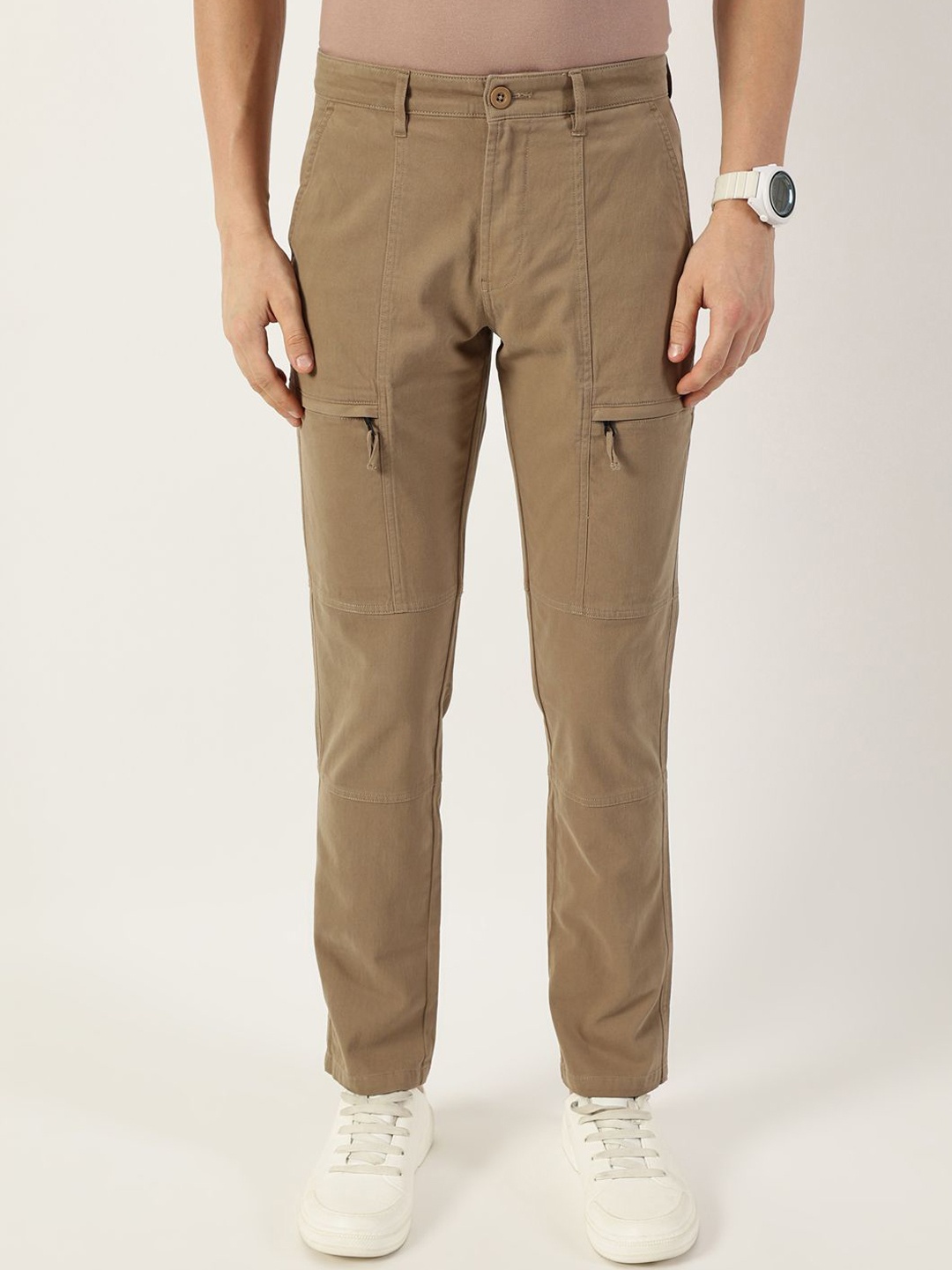 

Thomas Scott Men Cotton Mid-Rise Regular Fit Trousers, Khaki