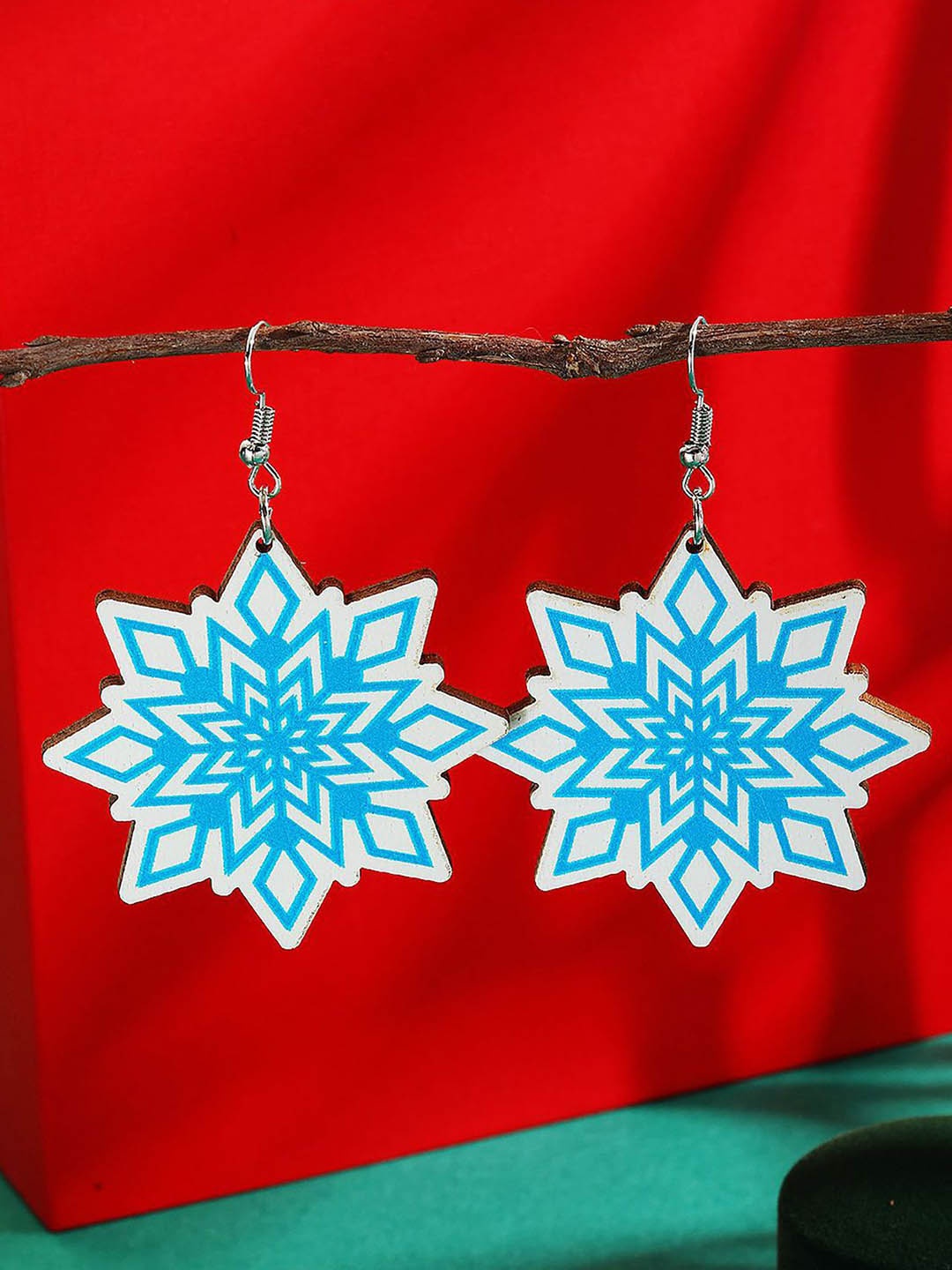 

StyleCast x Revolte Silver-Plated Wooden Star Shaped Drop Earrings, Blue