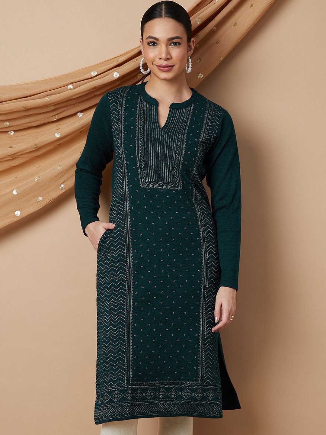 

Melange by Lifestyle Geometric Acrylic Straight Kurta, Teal