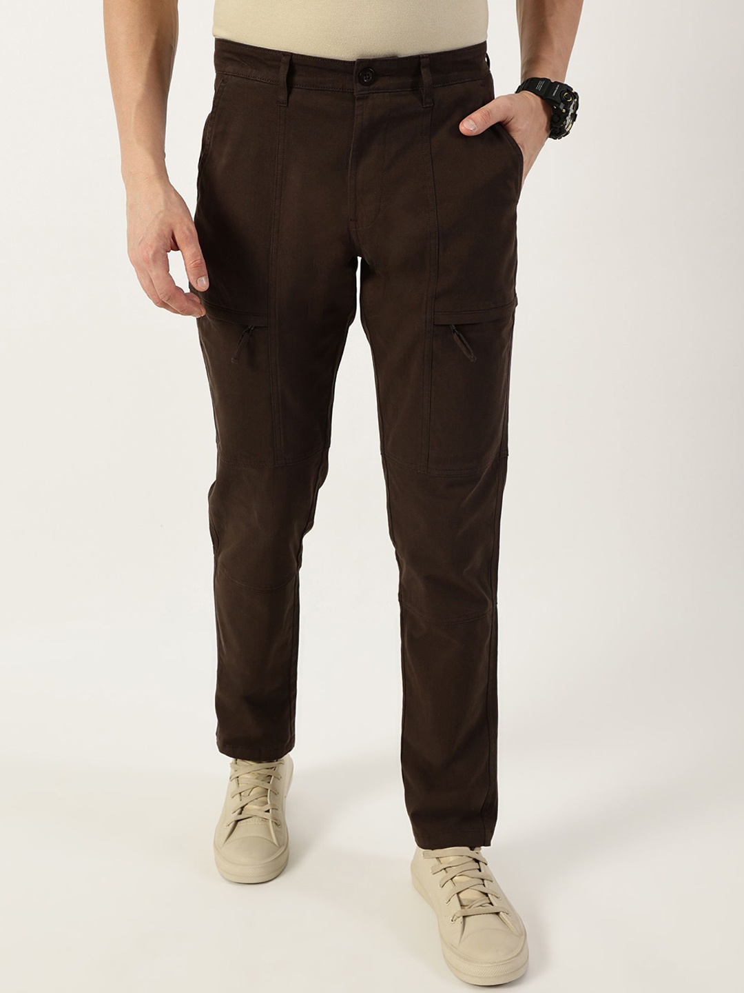 

Thomas Scott Men Smart Fit Mid-Rise Trousers, Coffee brown