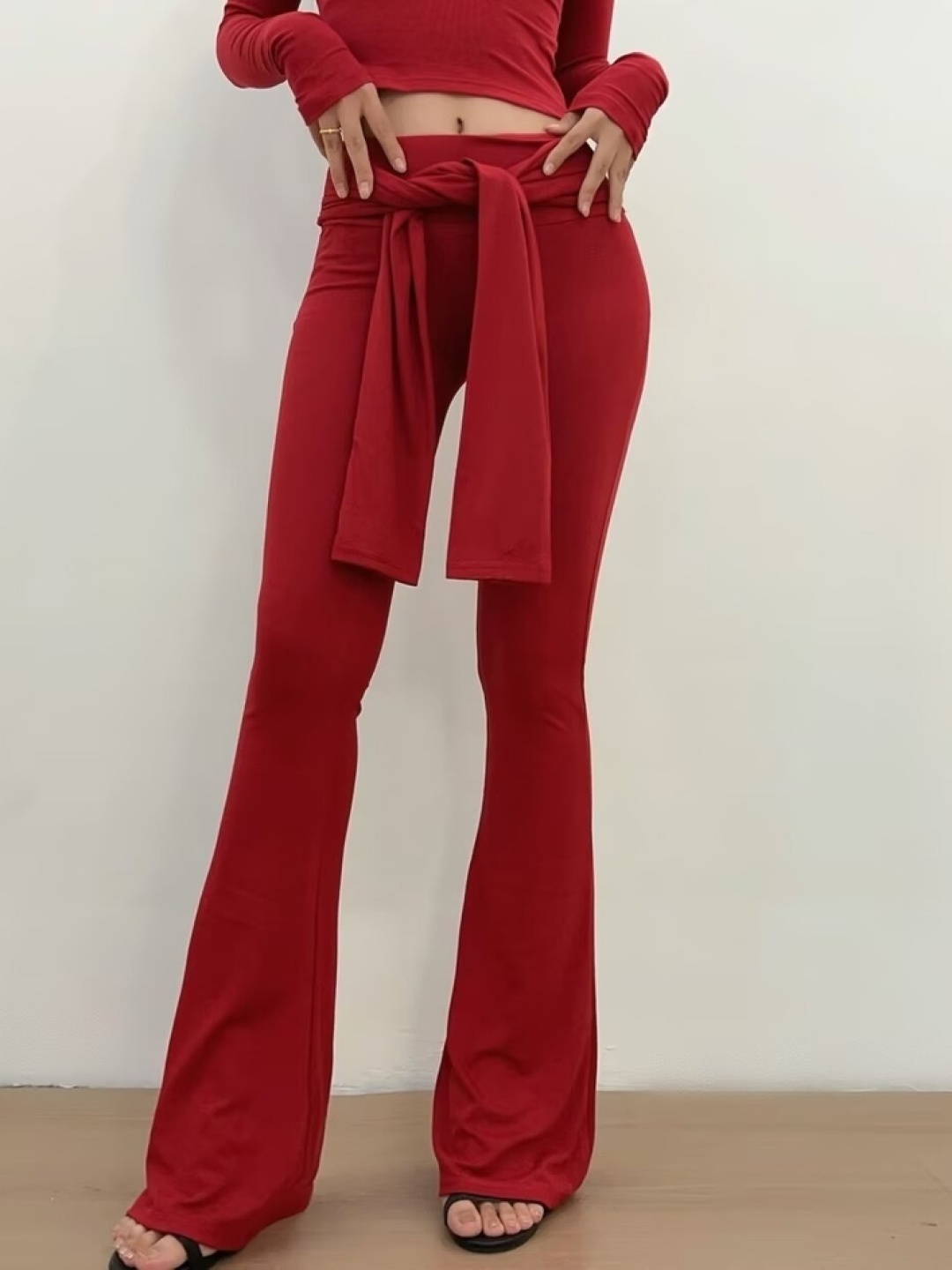 

LULU & SKY Women Flared Trousers, Burgundy