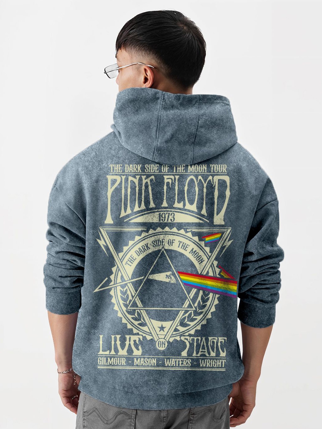 

Crazymonk Men Cotton Printed Hooded Oversized Pullover Sweatshirt, Blue