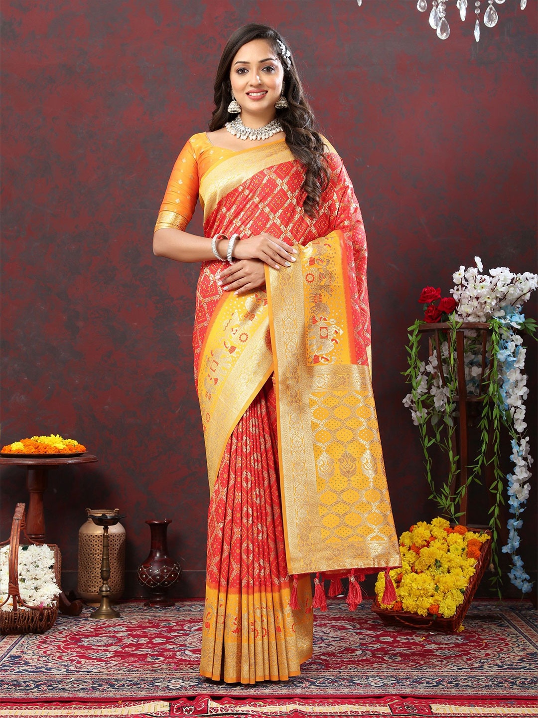 

Anaita Woven Design Zari Patola Saree, Red