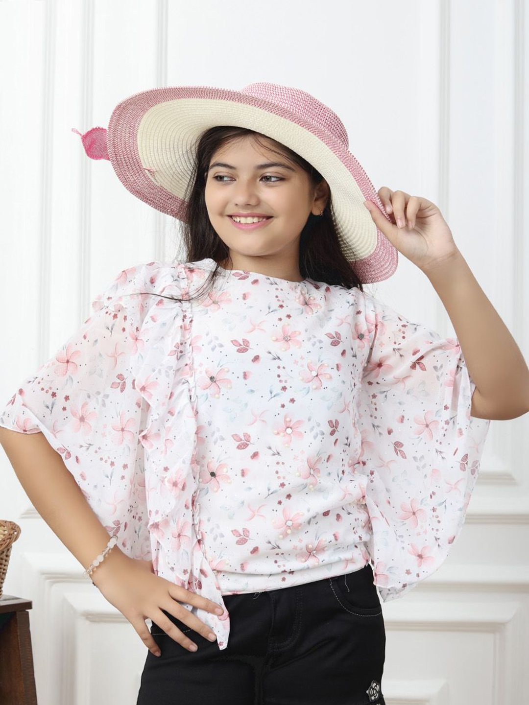 

BAESD Girls Floral Printed Top, White