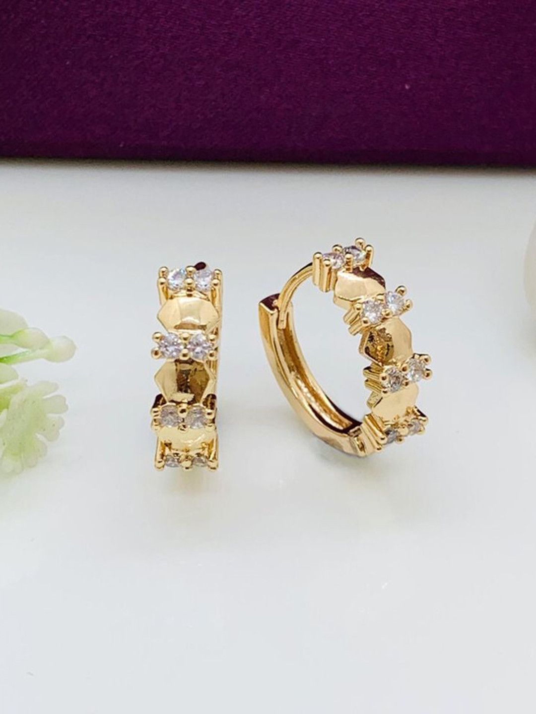 

Wynona Copper-Plated Circular American Diamond & Cubic Zirconia Hoop Earrings, Gold