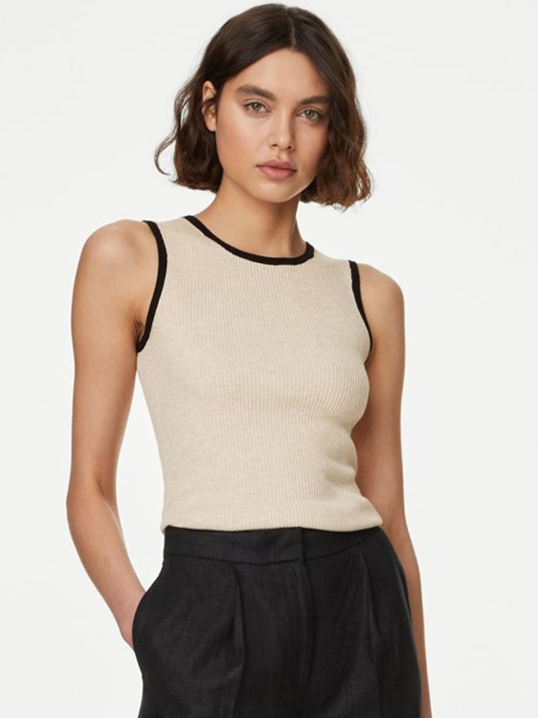 

Marks & Spencer Women Round Neck Sleeveless Tops, Beige