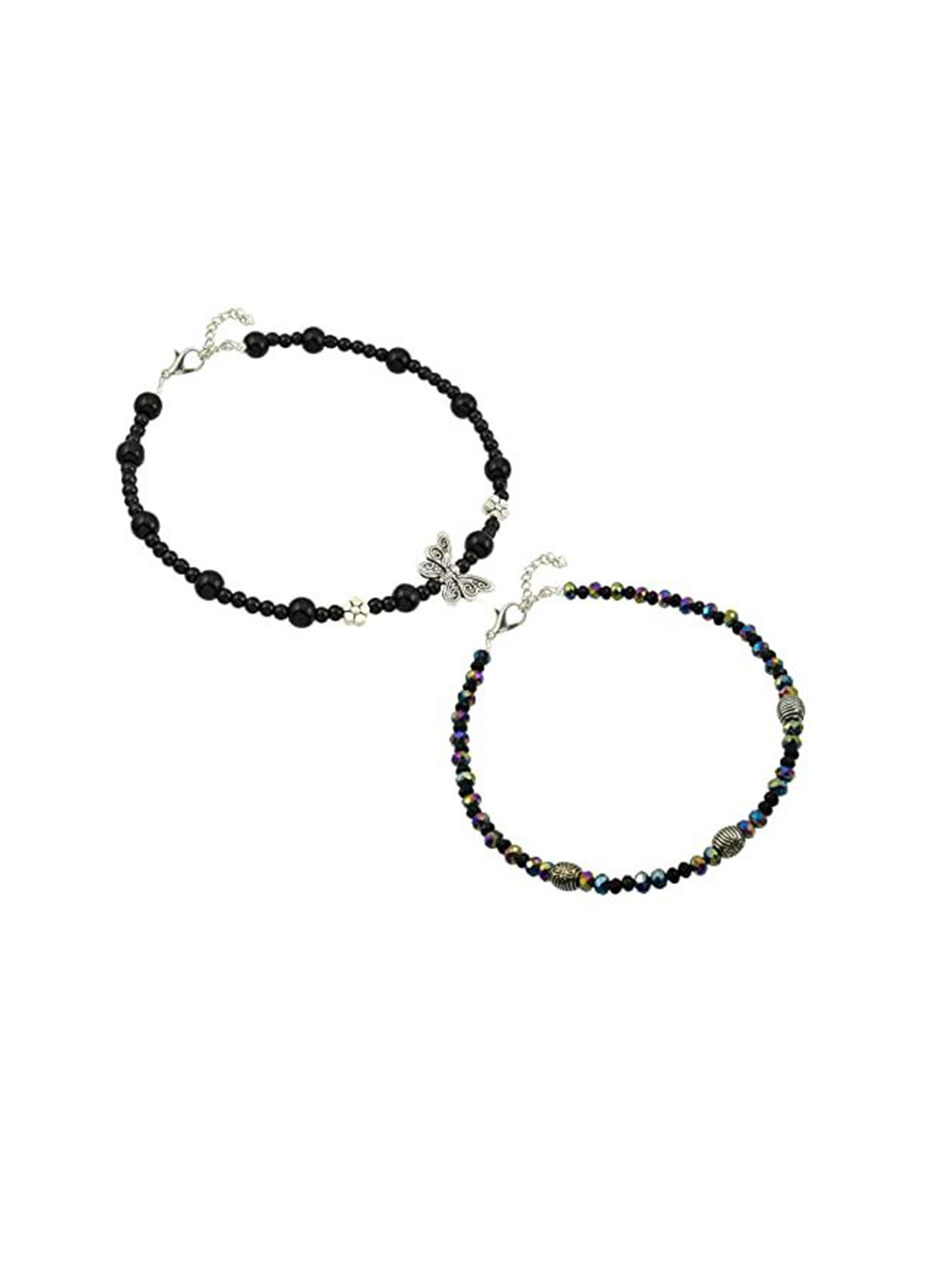 

HIGH TRENDZ Women Set of 2 Anklets, Black