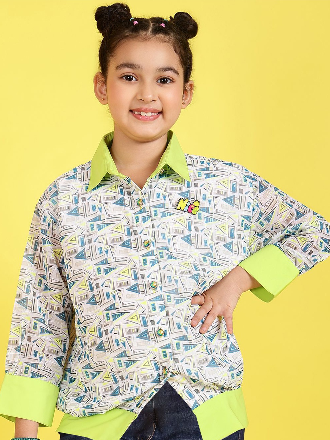 

BAESD Girls Geometric Printed Shirt Style Top, White