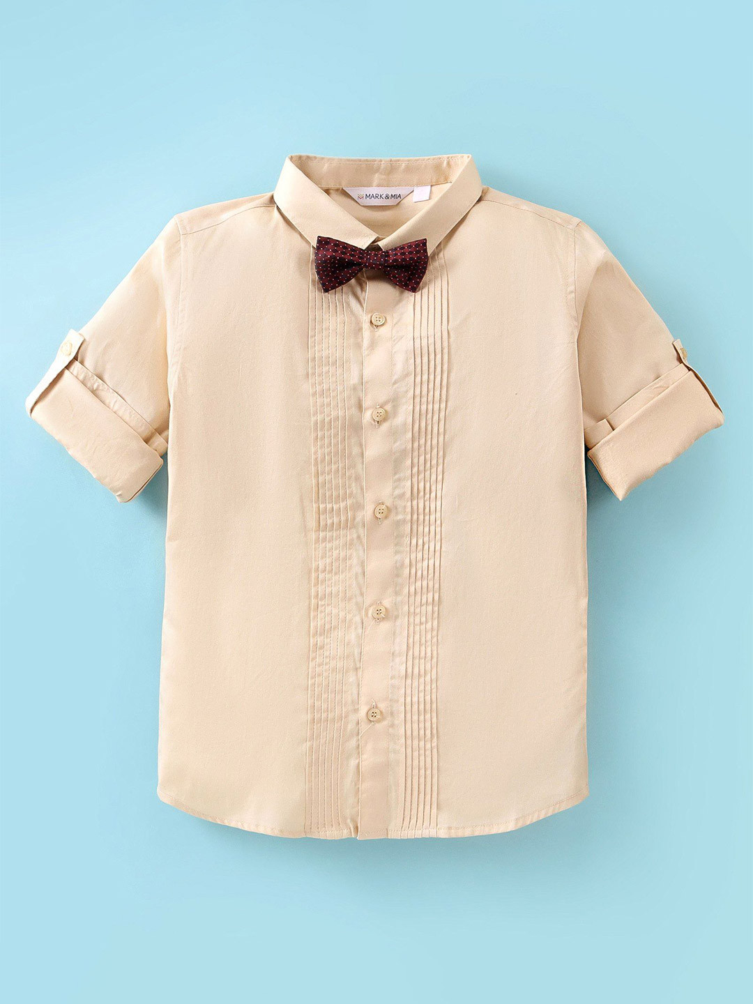 

Mark & Mia Boys Pleated Party Shirt With Suspender & Bow Detailing Cream