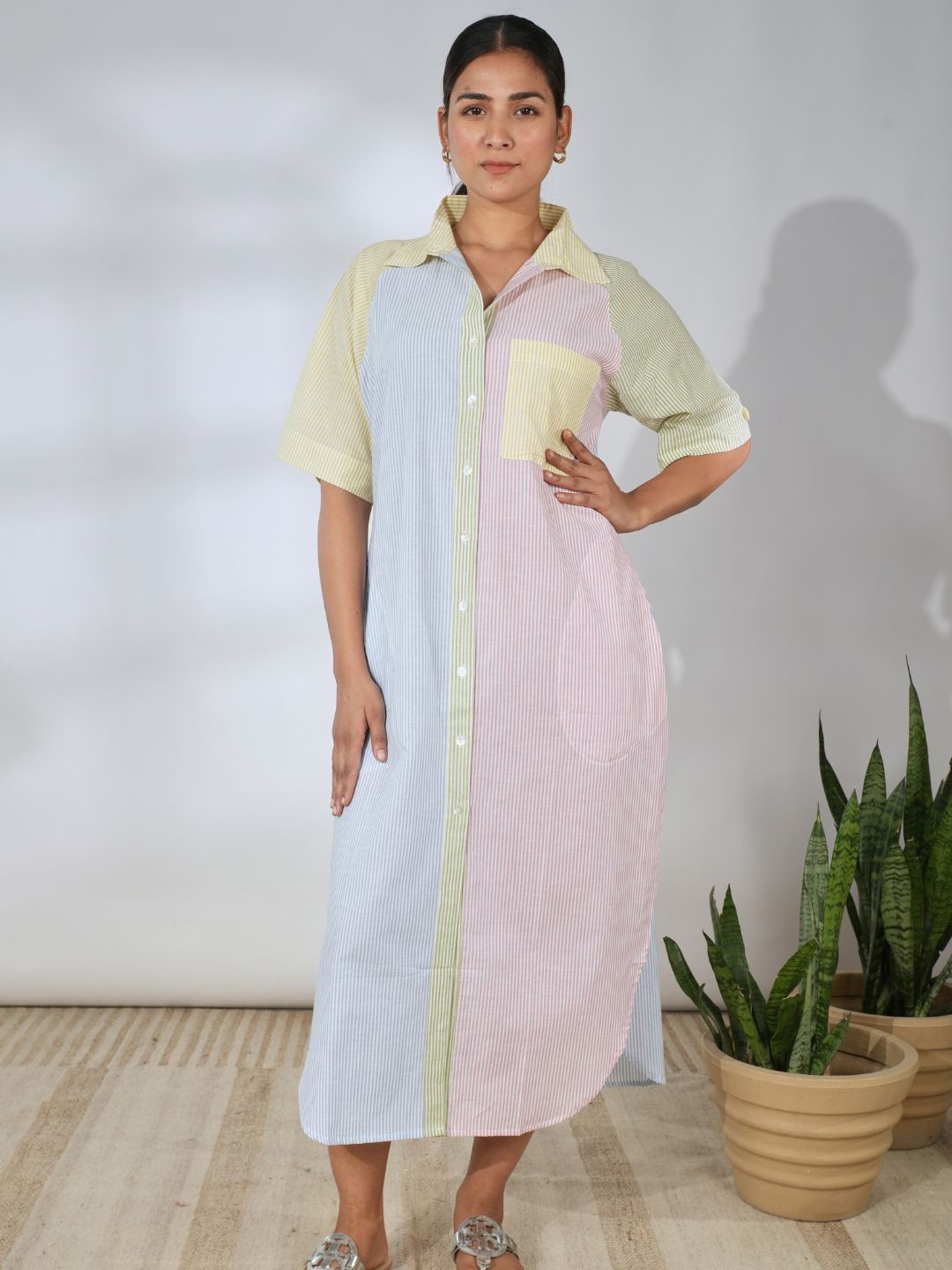 

Minimul Women Cotton Striped Shirt Dress, Multi