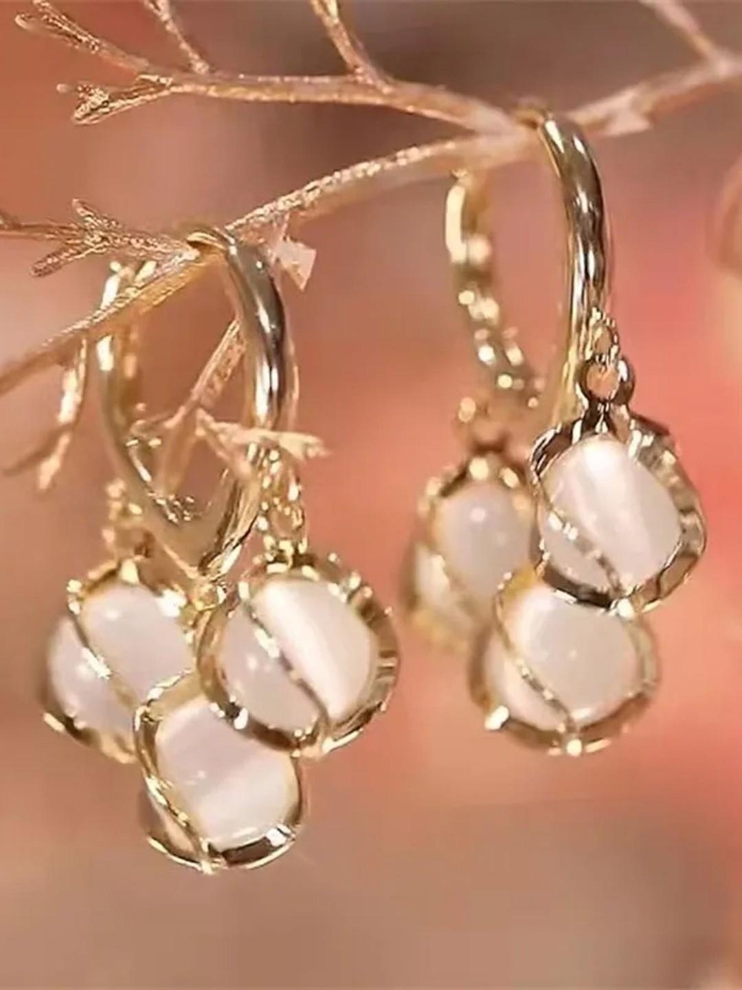 

PolluxCraft Gold-Plated Beaded Heart Shaped Drop Earrings