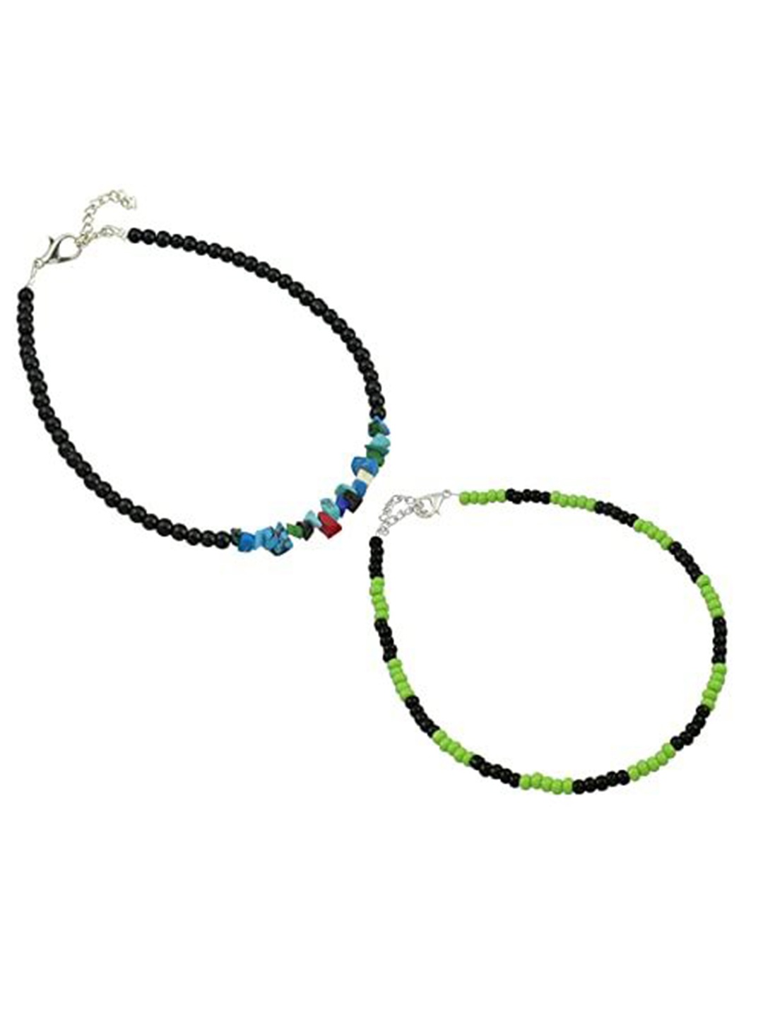 

HIGH TRENDZ Women Set of 2 Anklets, Black