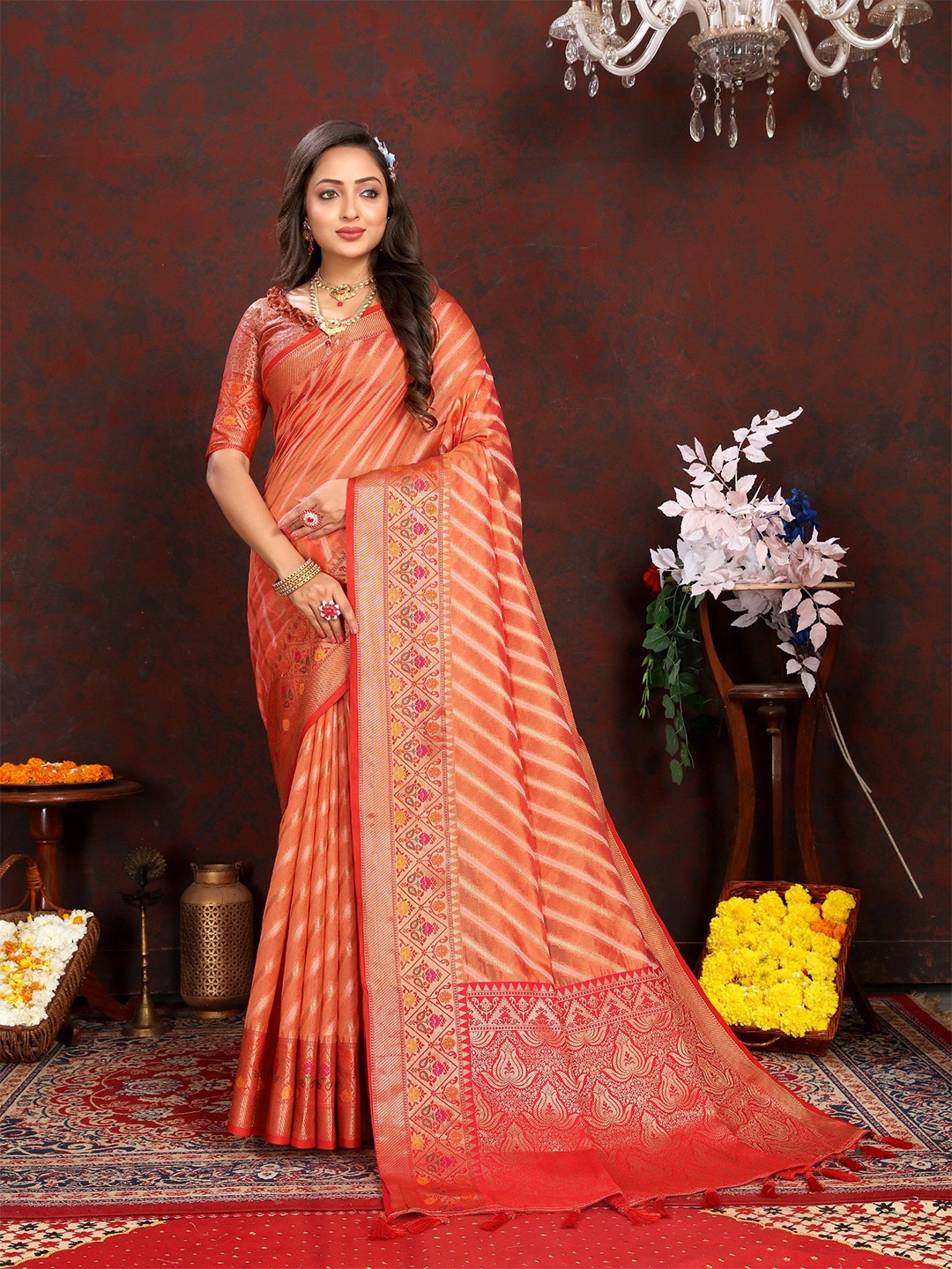 

Anaita Woven Design Zari Banarasi Saree, Orange