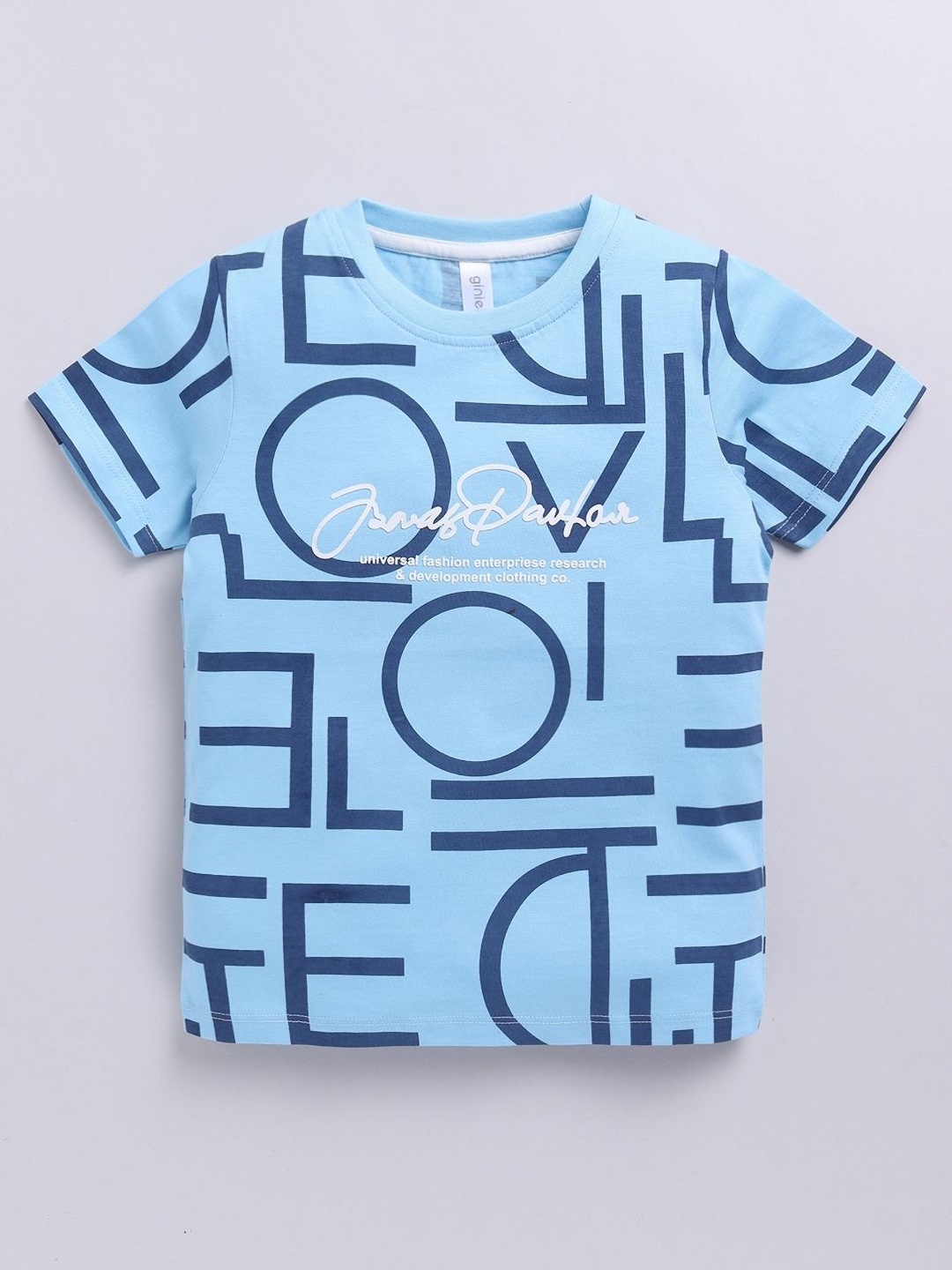 

Ginie Boys Typography Printed Round Neck Cotton T-shirt, Blue