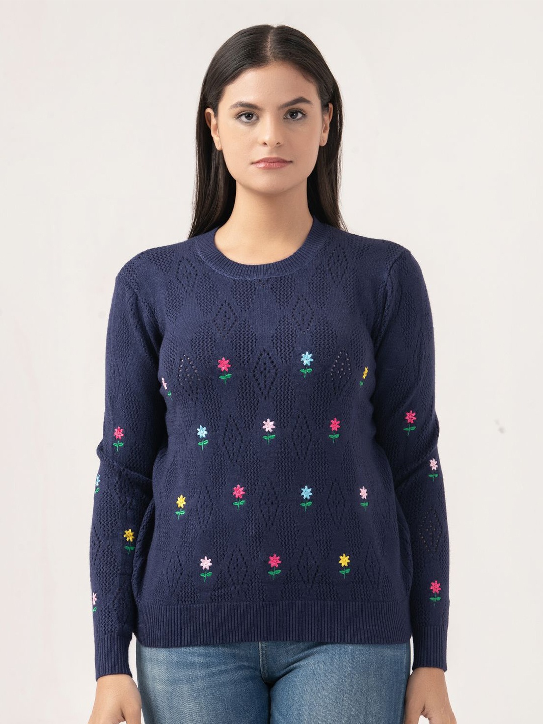 

Albion By CnM Women Floral Pullover Sweaters, Navy blue