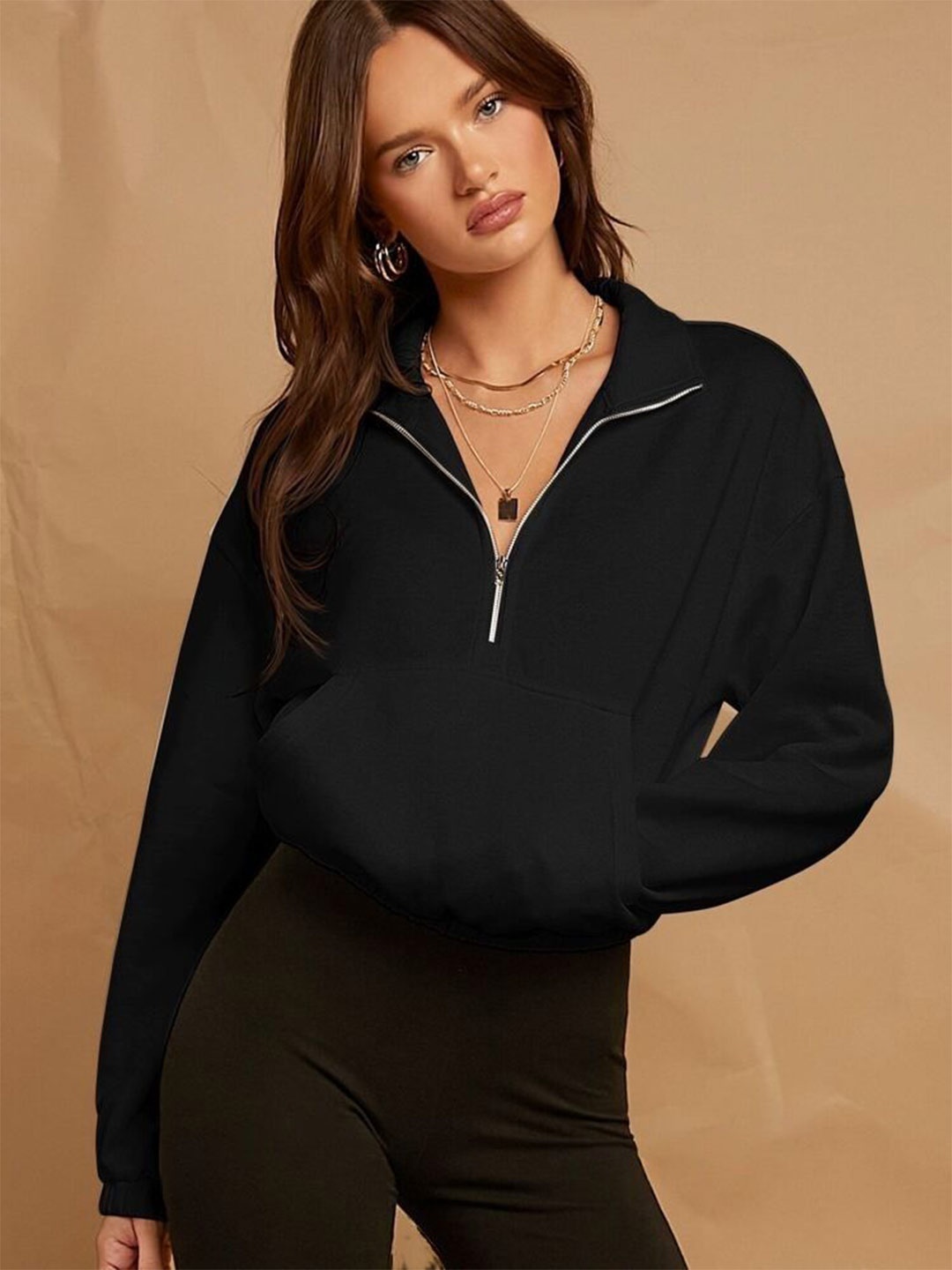 

Stylecast X Kotty Women Shirt Collar Sweatshirt, Black