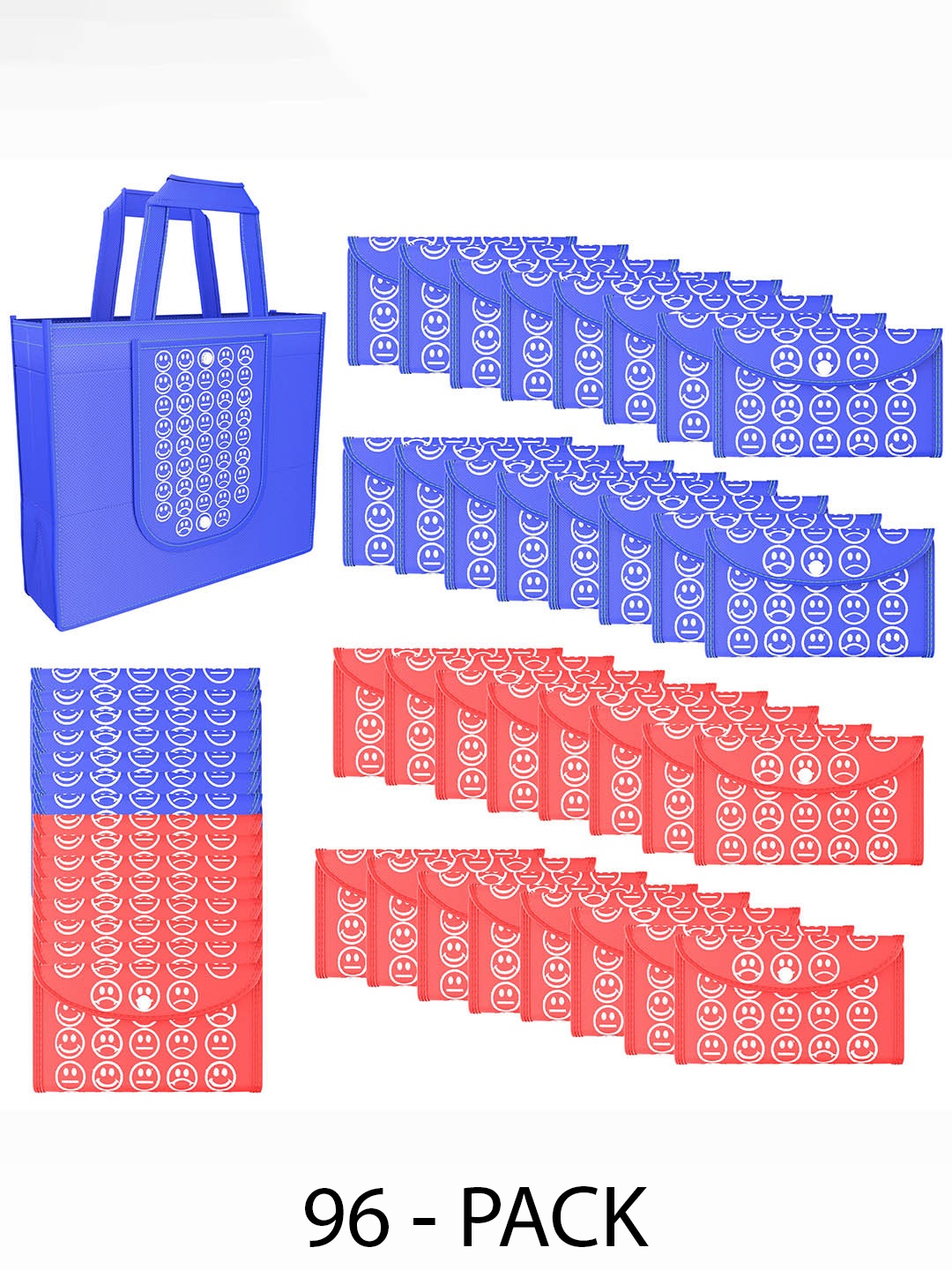 

Kuber Industries Set of 96 Smiley Printed Lightweight Foldable & Reusable Shopping Bags, Blue