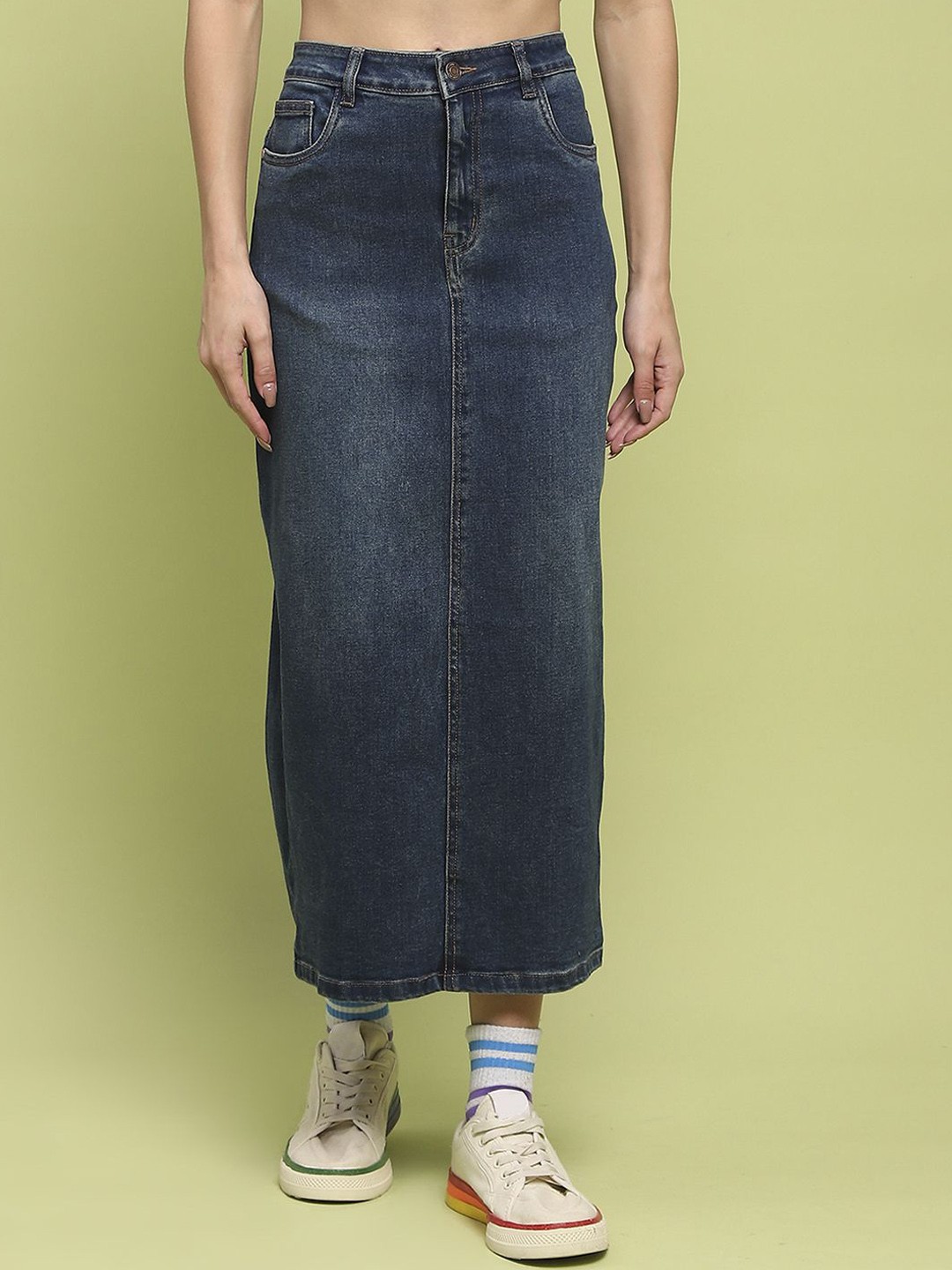 

Madame Women Straight Midi Skirt, Blue