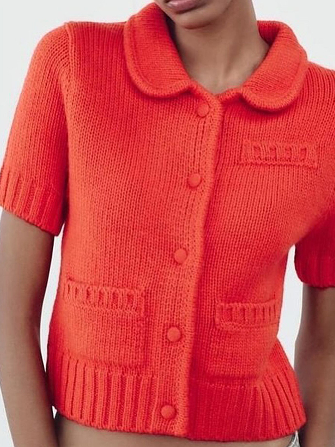 

LULU & SKY Women Ribbed Crop Cardigan, Red