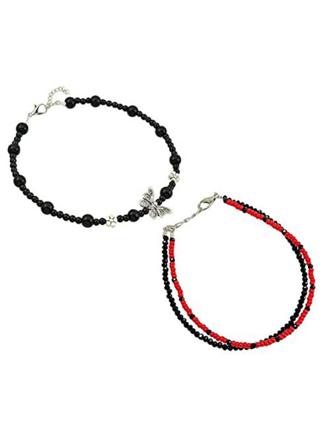 

HIGH TRENDZ Women Set of 2 Anklets, Black