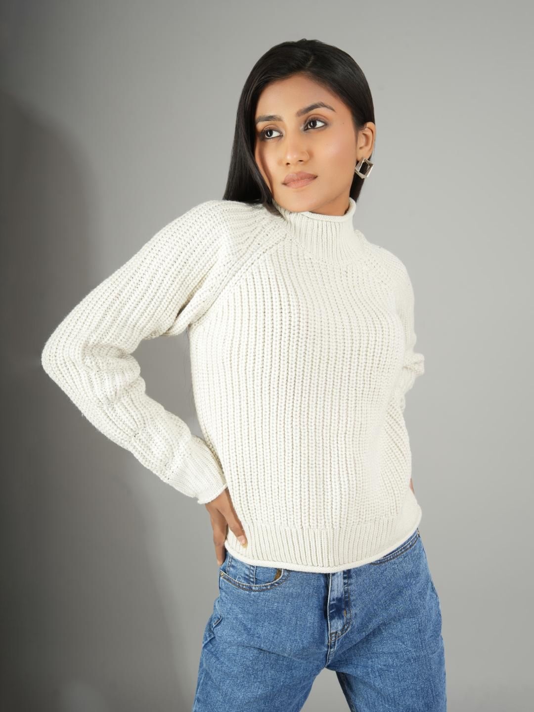 

Stylecast X Kotty Women Self Design Cable Knit Pullover Sweater, White