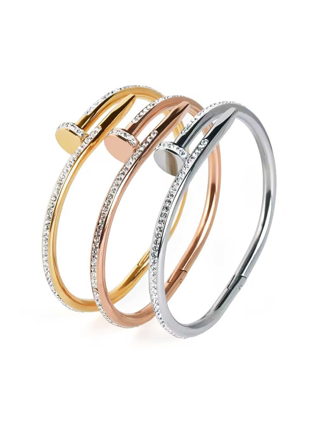 

MEENAZ Set Of 3 Gold-Plated AD Studded Stainless Steel Anti Tarnish Kada Bracelet
