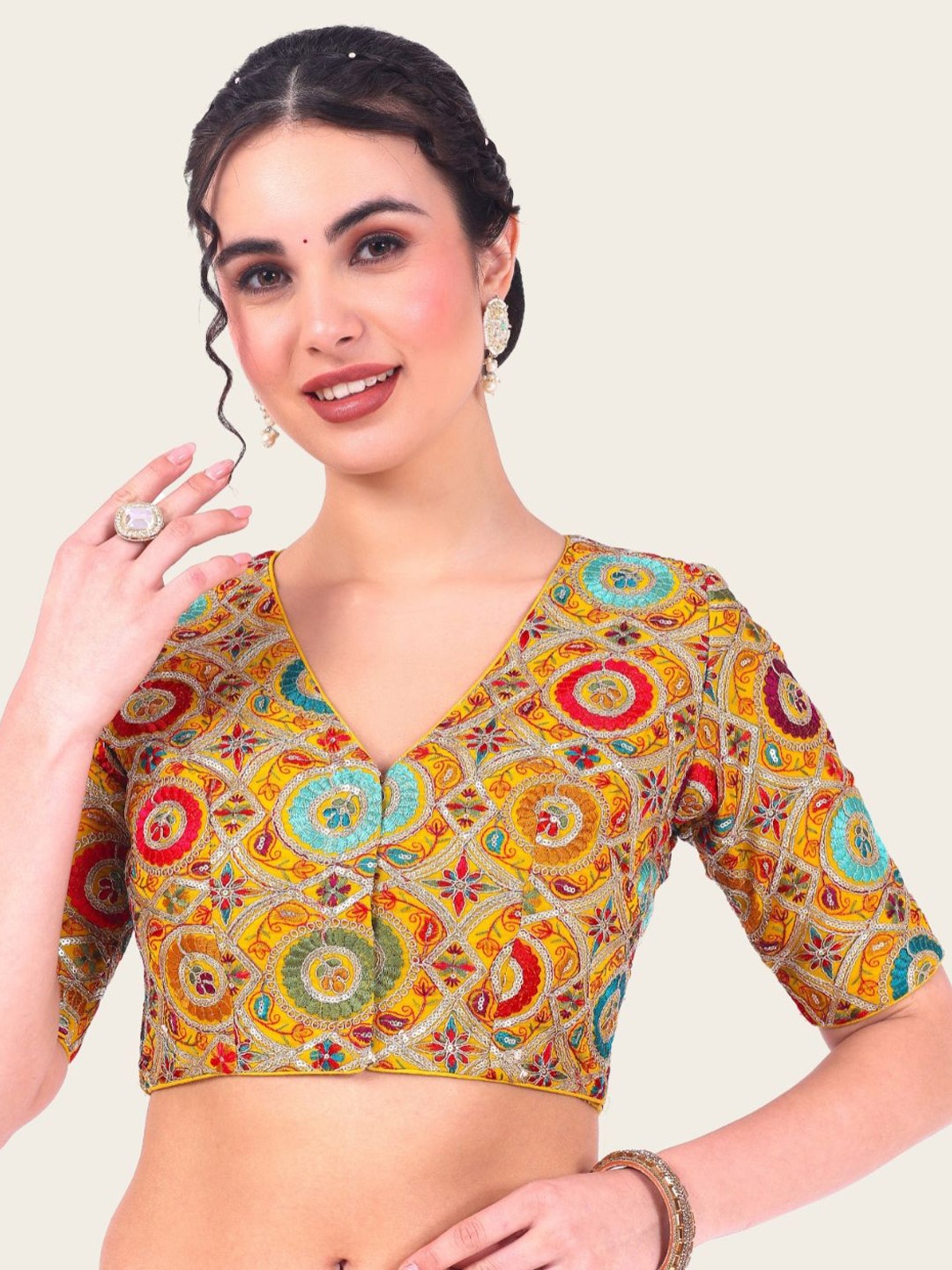 

Studio Shringaar Women Embroidered Saree Blouse, Yellow