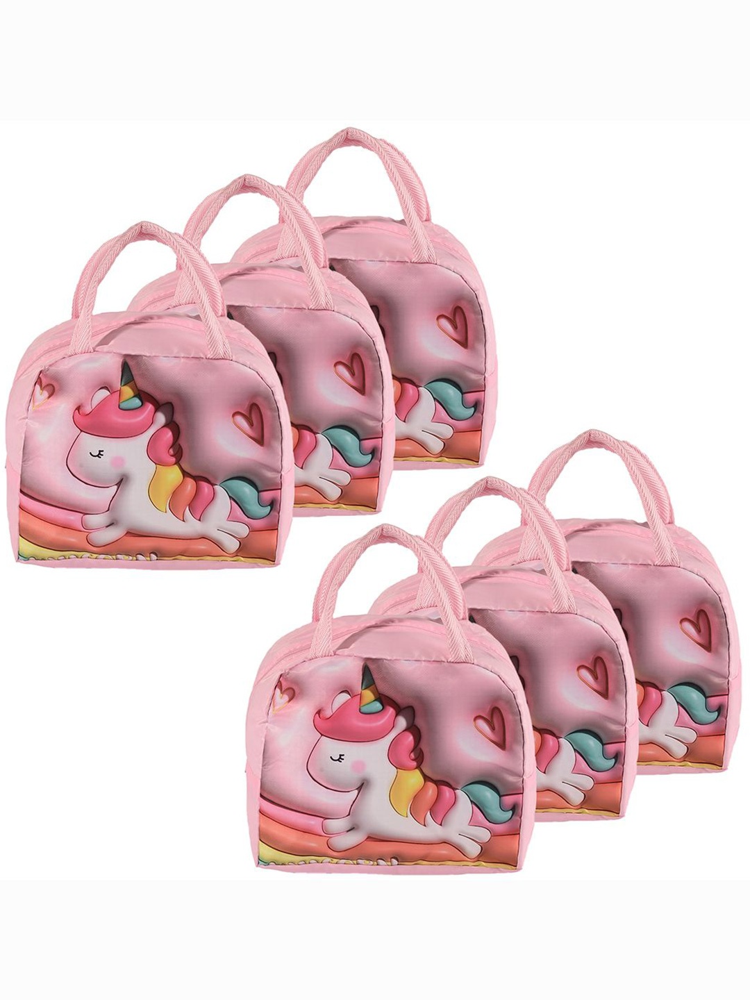 

Kuber Industries Set of 6 Other Prints Lunch bags Travel Accessory, Pink