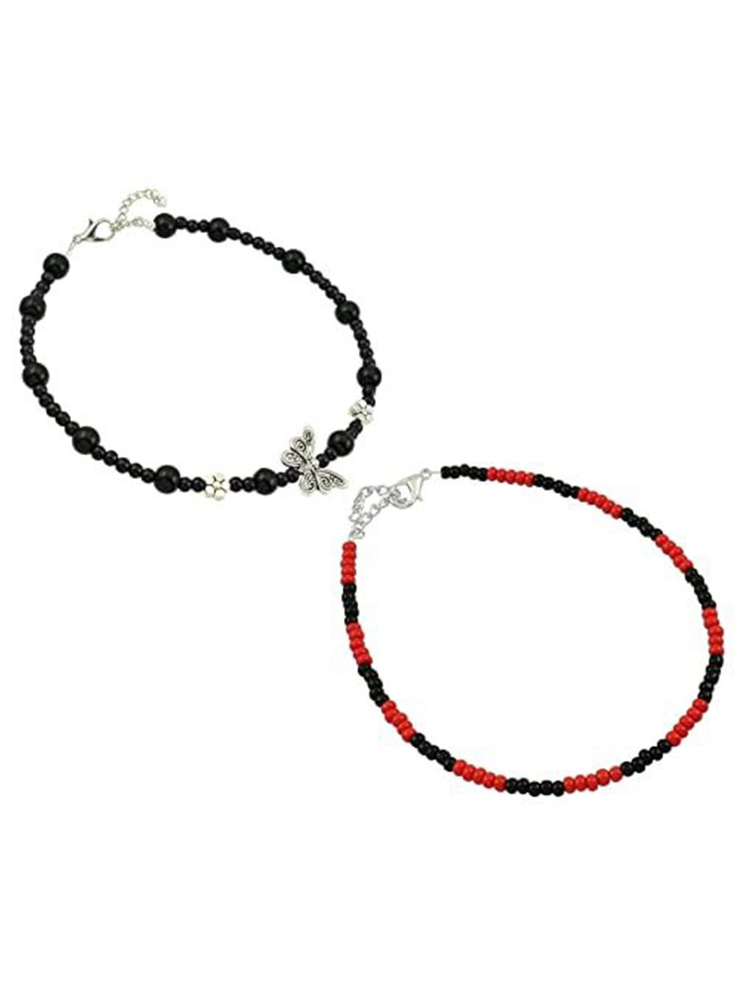 

HIGH TRENDZ Women Set of 2 Anklets, Black