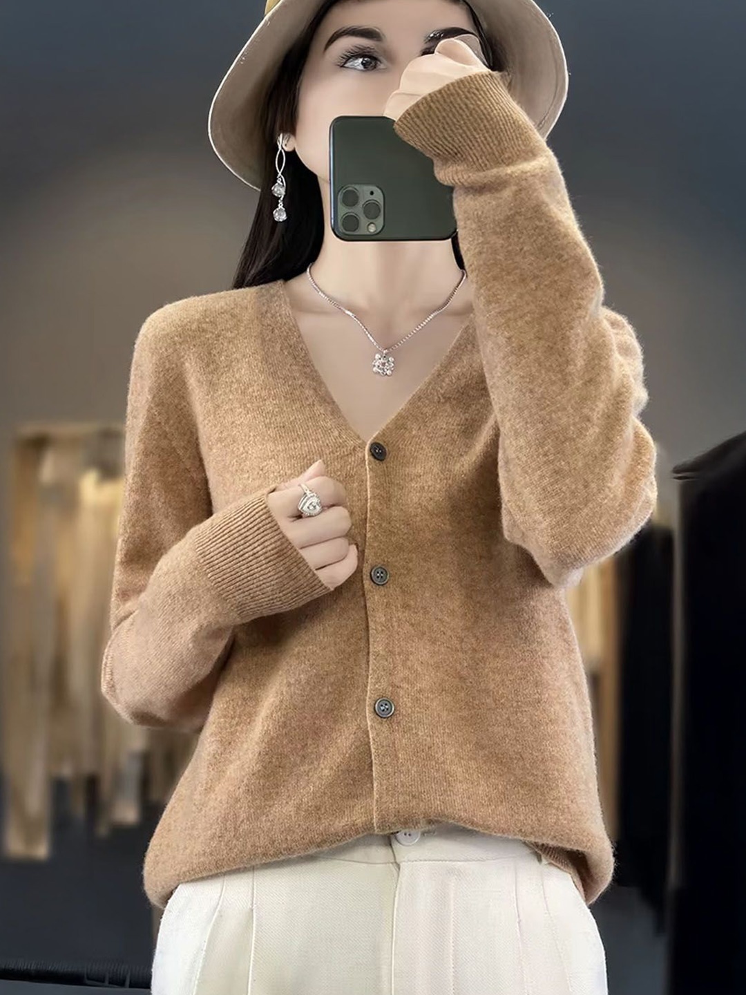 

StyleCast Women V-Neck Long Sleeves Cardigan Sweaters, Brown