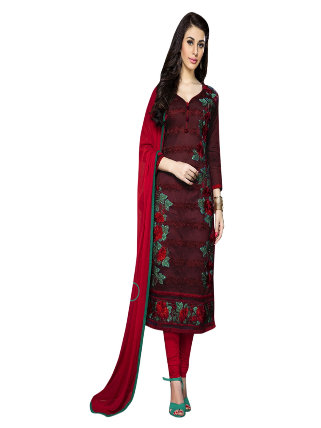 

Maroosh Floral Embroidered Unstitched Dress Material, Maroon