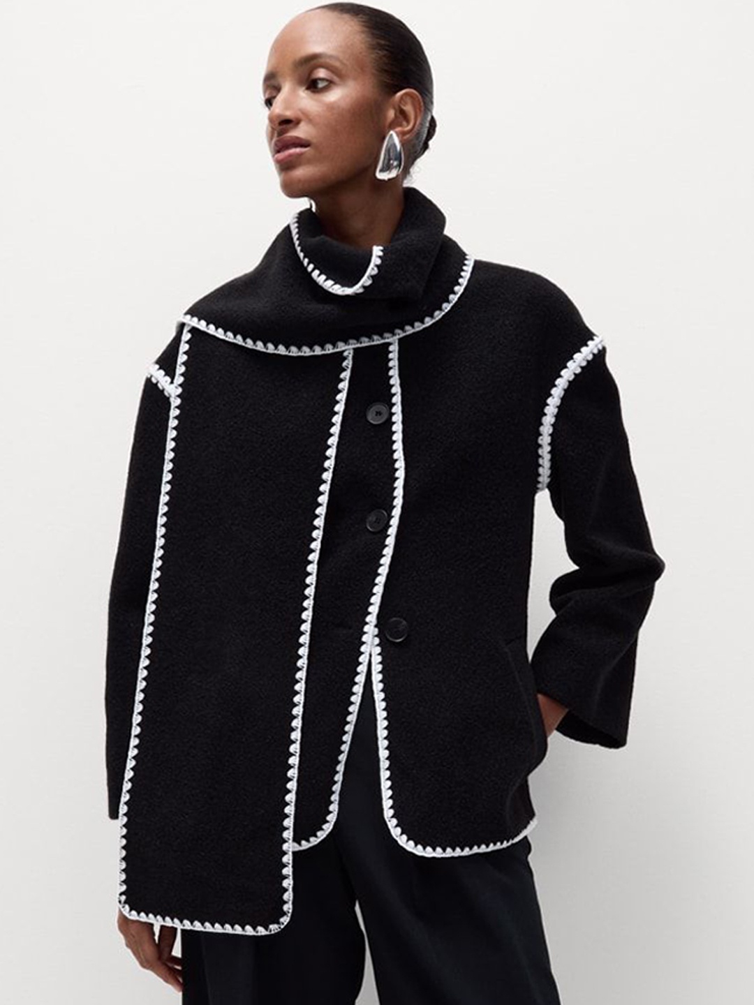

Marks & Spencer Women Textured Detachable Scarf Wrap Coat, Black