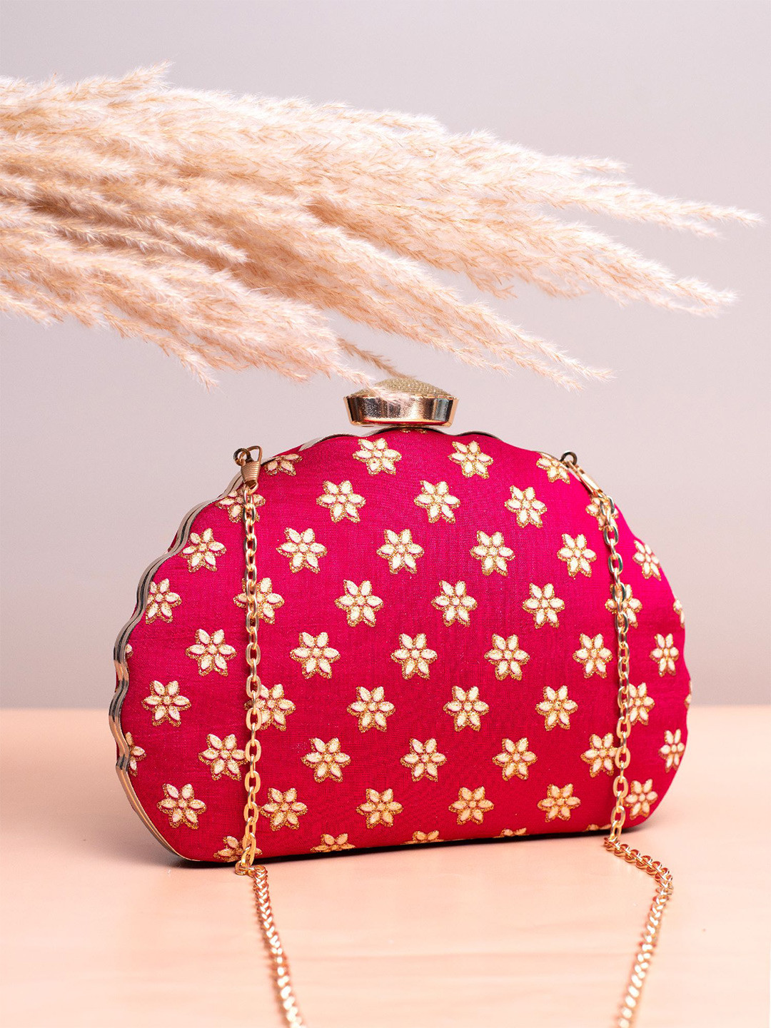 

ARTKLIM Floral Embroidered Box Clutch, Red
