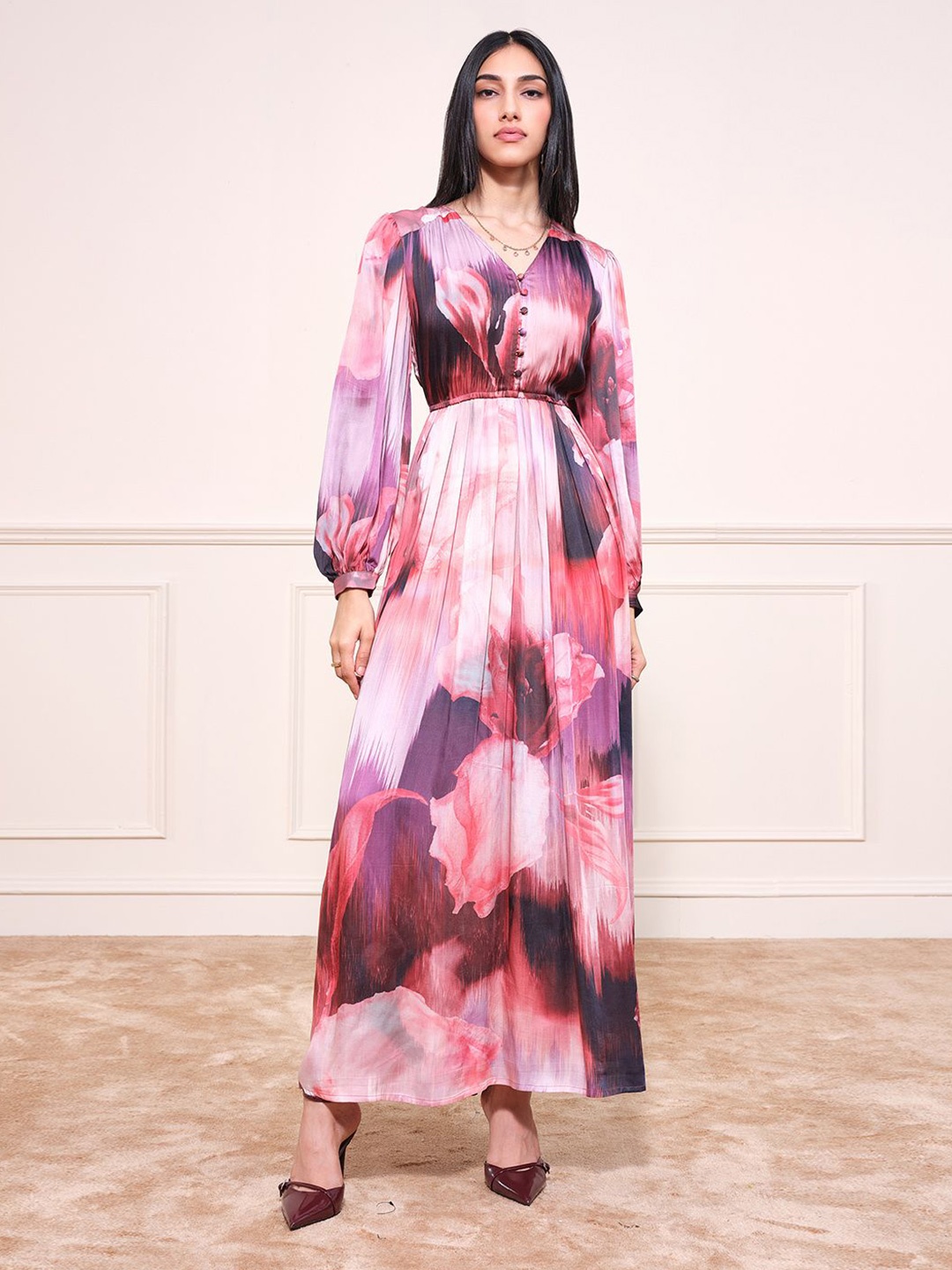 

AND Women Tie and Dye Printed Maxi Dress, Purple