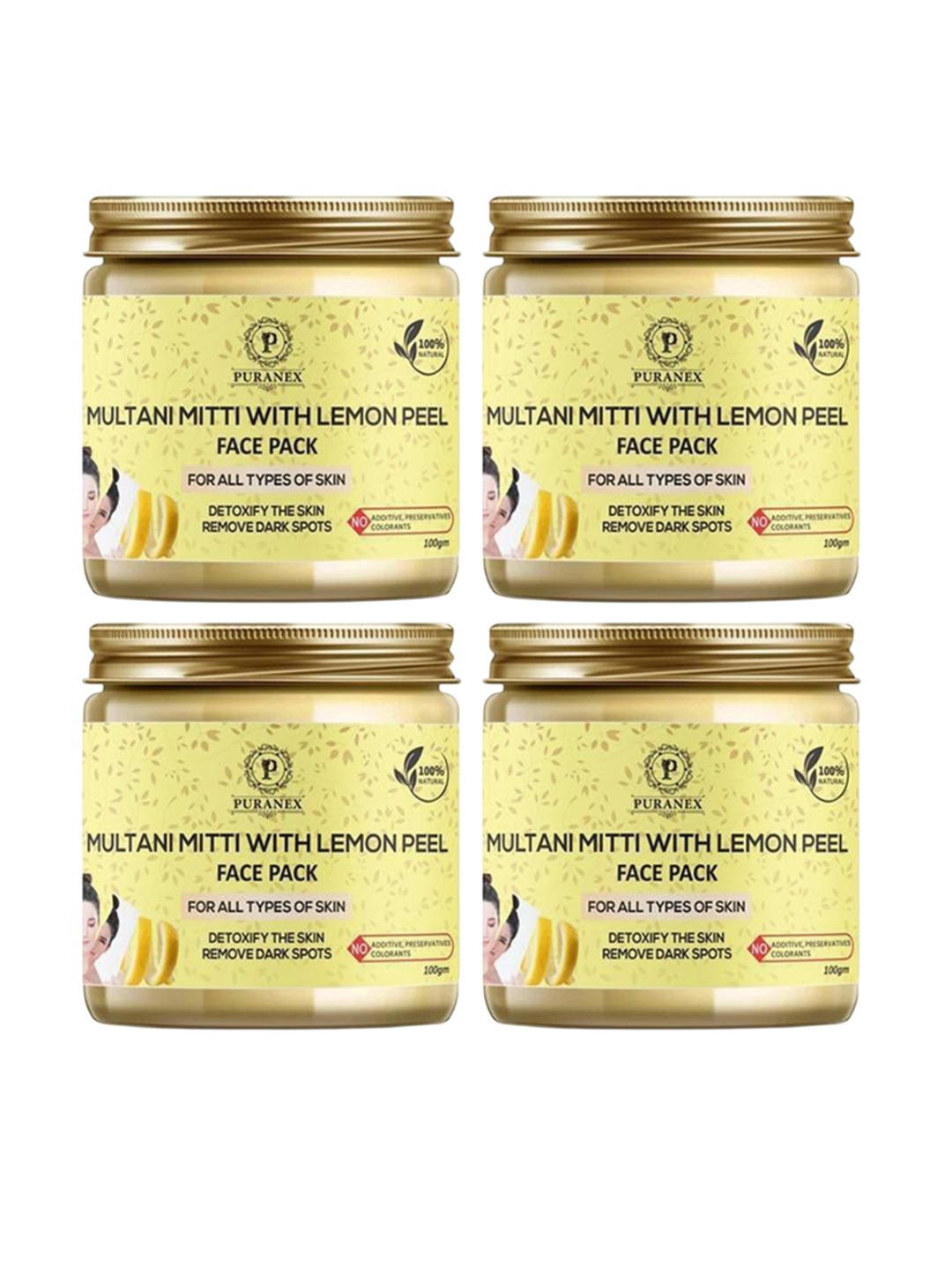 

Puranex Set Of 4 Multani Mitti With Lemon Peel Powder For Deep Cleansing - 100 gm Each, Yellow