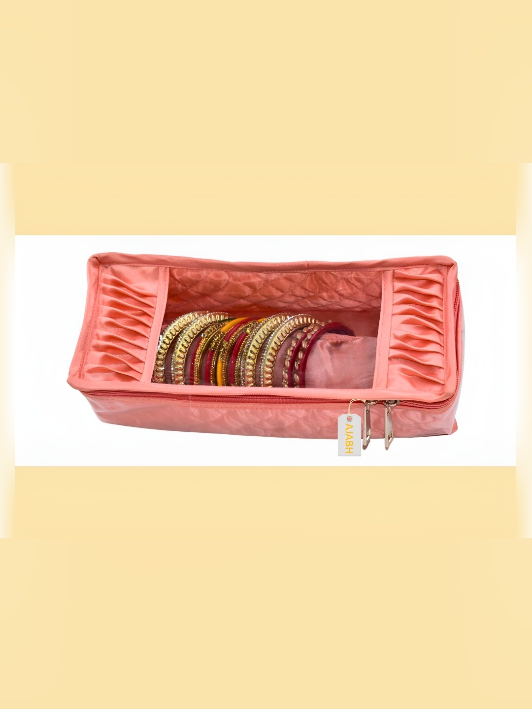 

Ajabh Peach-Coloured & Gold Toned Satin Roll Bengal Box