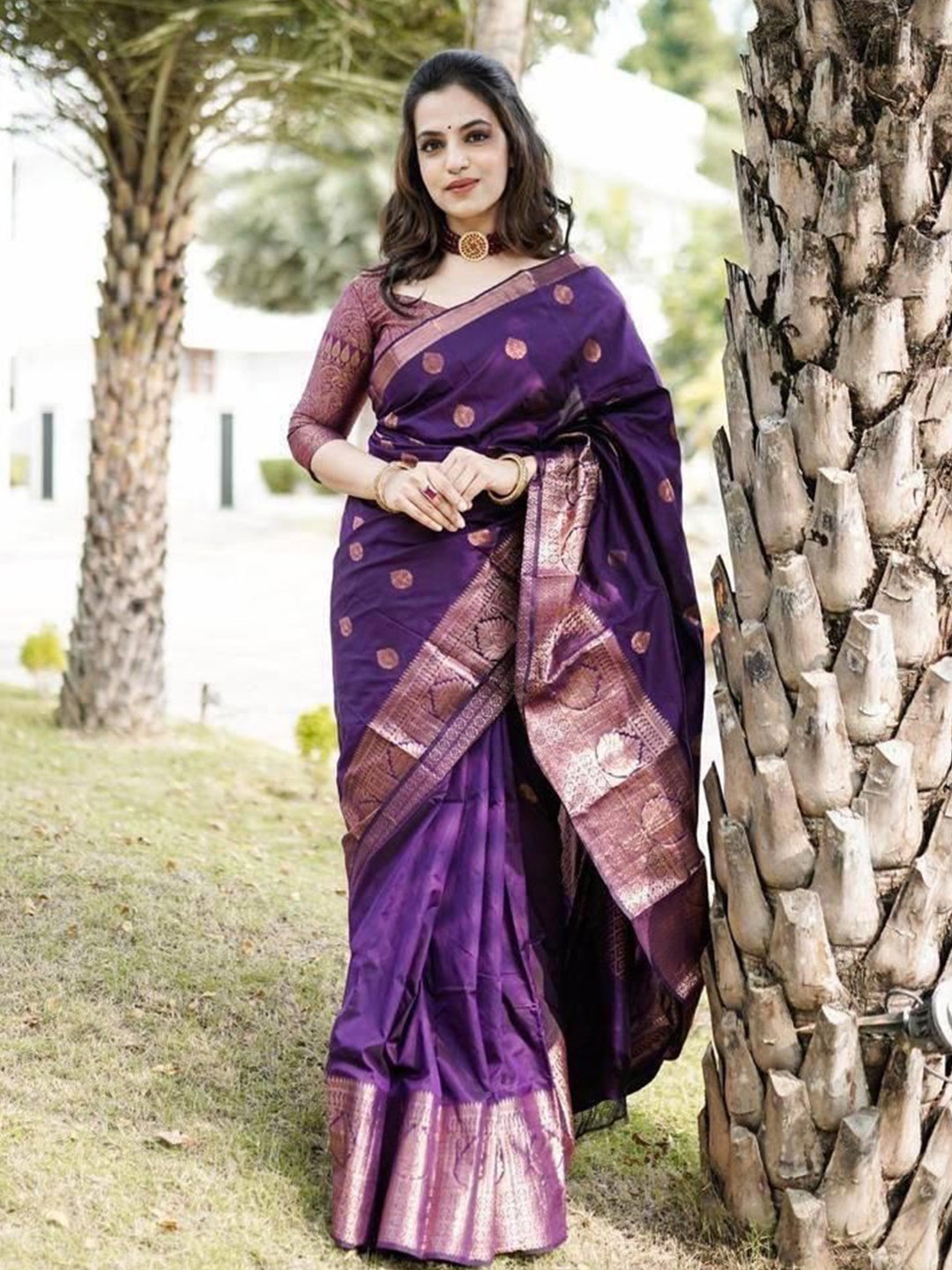 

Visit Wear Ethnic Motifs Woven Design Zari Pure Silk Banarasi Saree, Purple