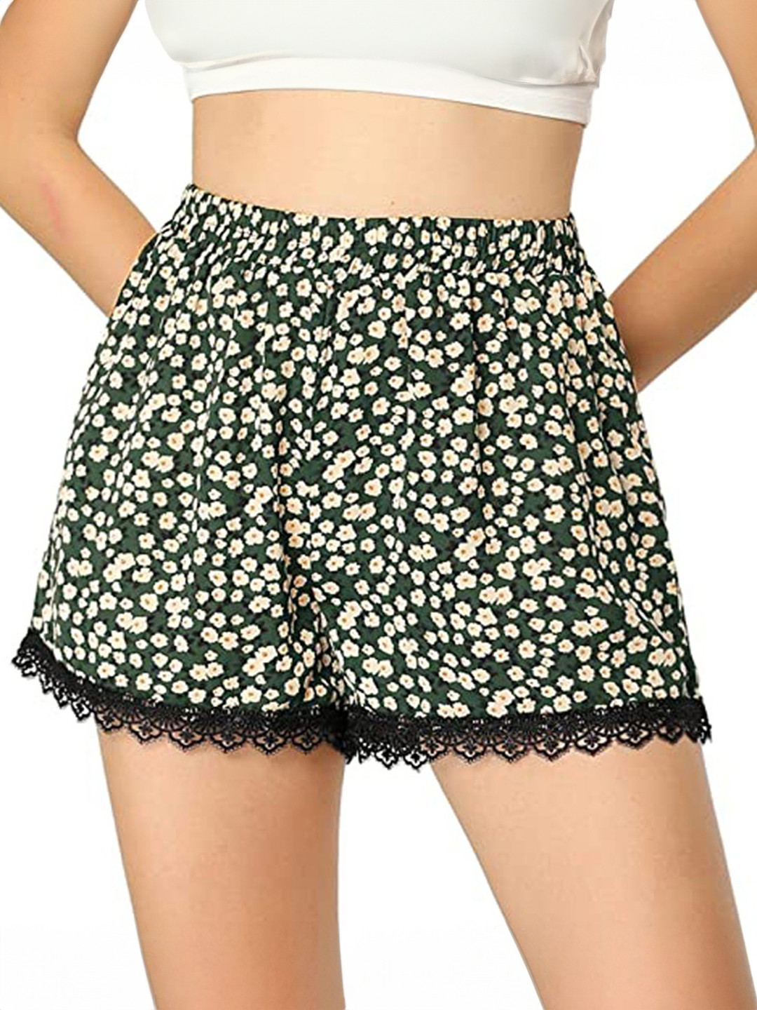 

LULU & SKY Women Printed Slip-On Mid-Rise Beach Shorts, Green