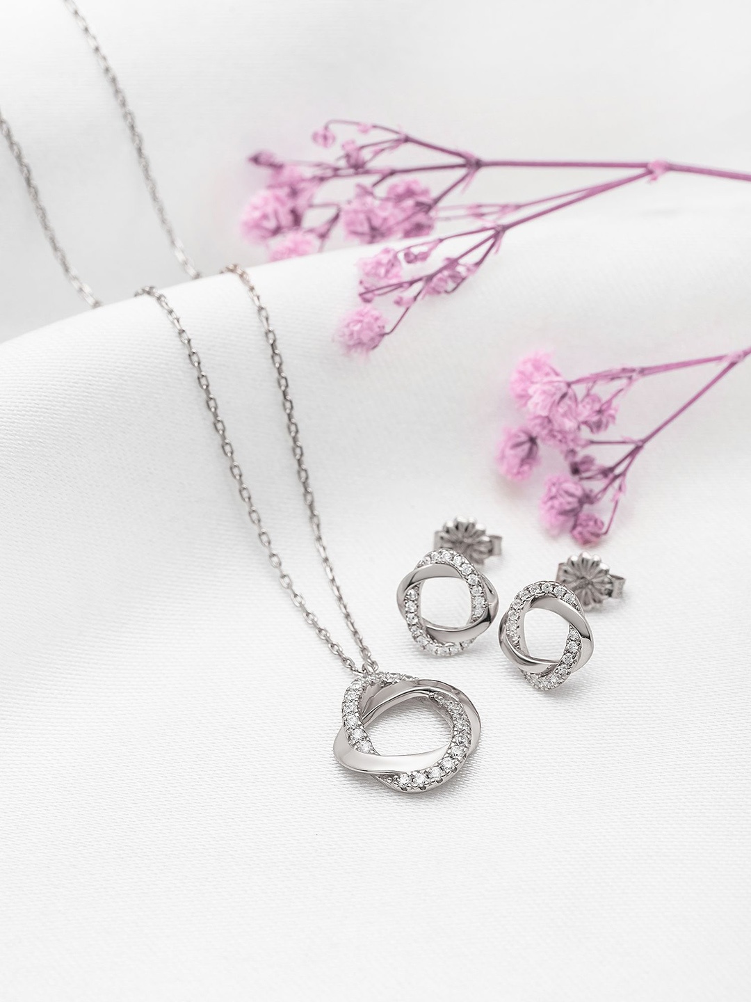 

SILBERRY 925 Sterling Silver Rhodium-Plated CZ Stone Studded Jewellery Set