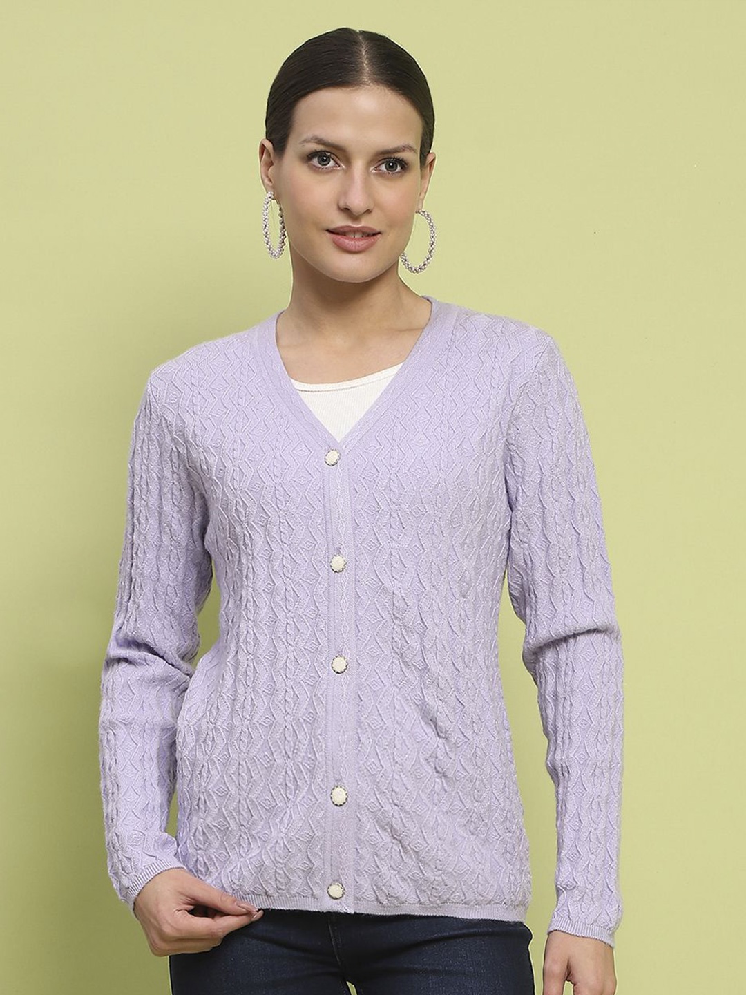 

Madame Women Ribbed V-Neck Sweaters, Lavender