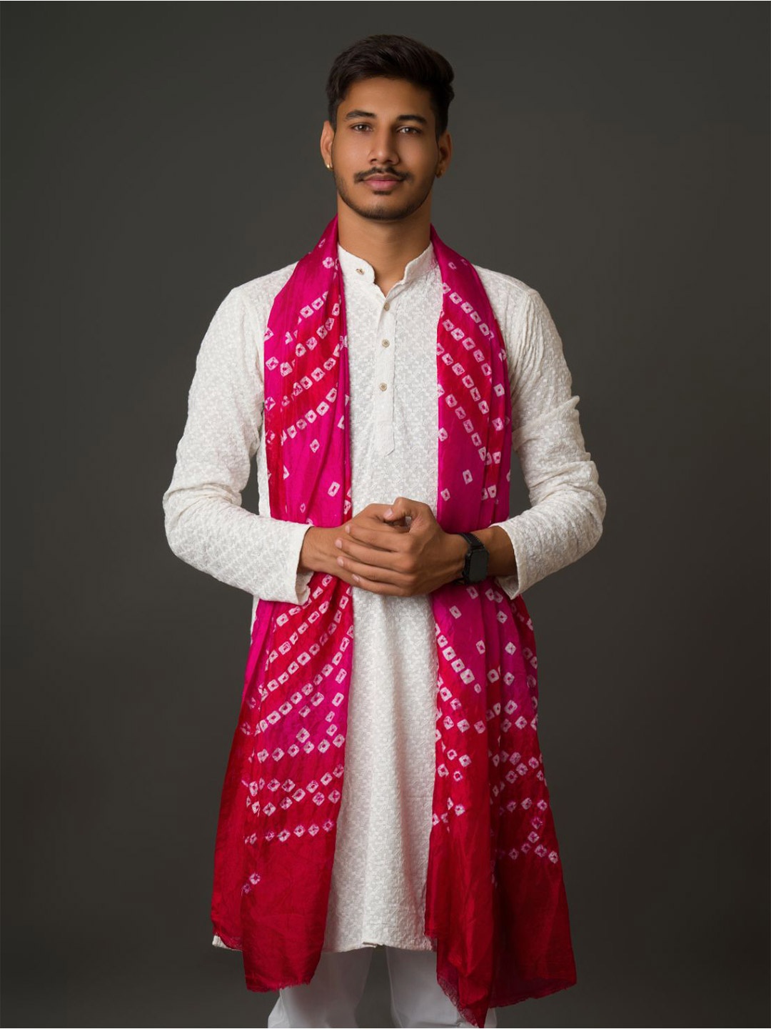 

KCPC BANDHANI Printed Silk Dupatta, Fuchsia
