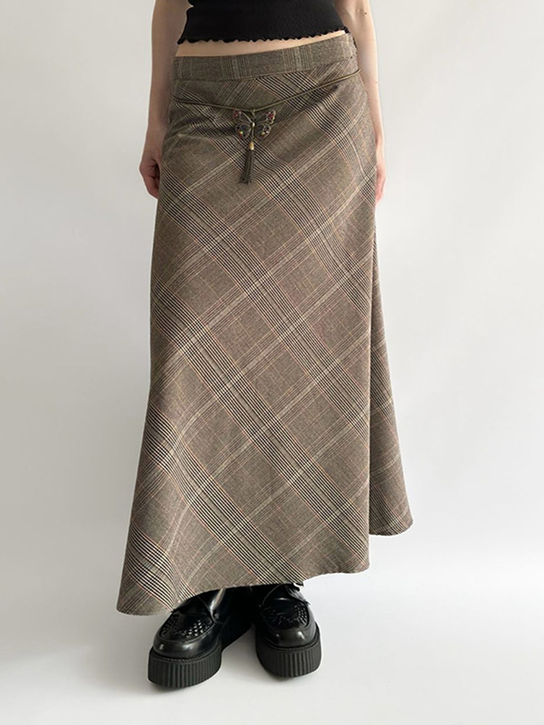 

LULU & SKY Women Checked A-Line Maxi Skirt, Khaki