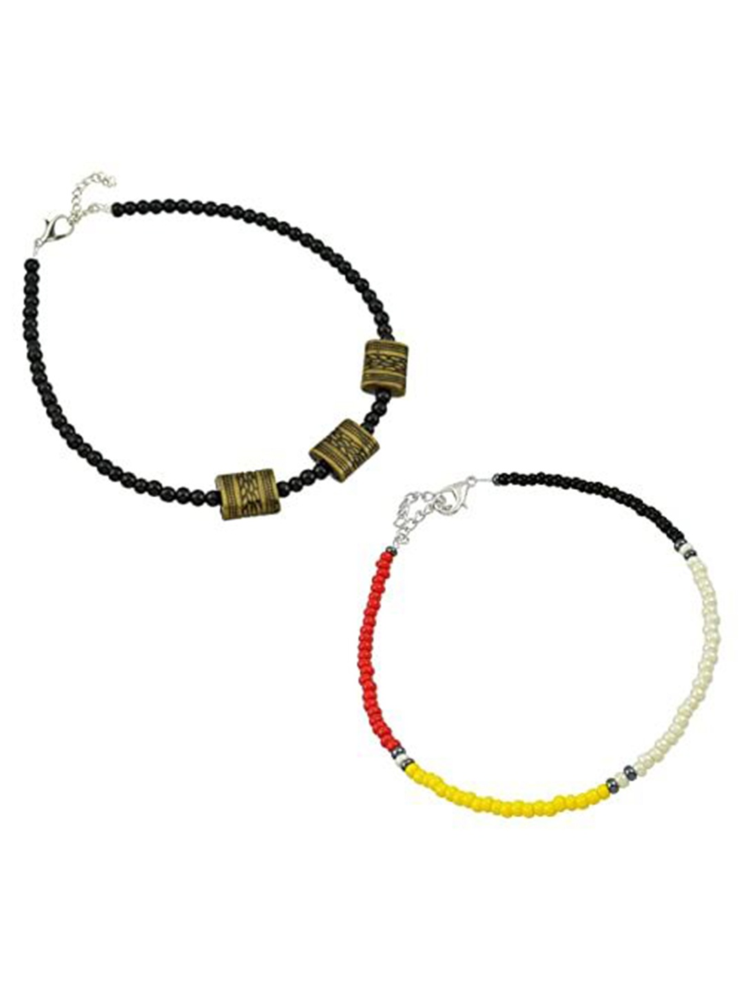 

HIGH TRENDZ Women Set of 2 Anklets, Black