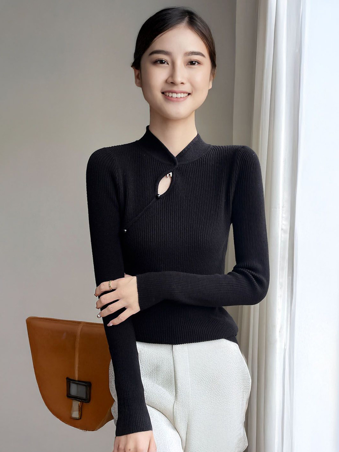 

StyleCast Women V-Neck Long Sleeves Fashion Sweaters, Black