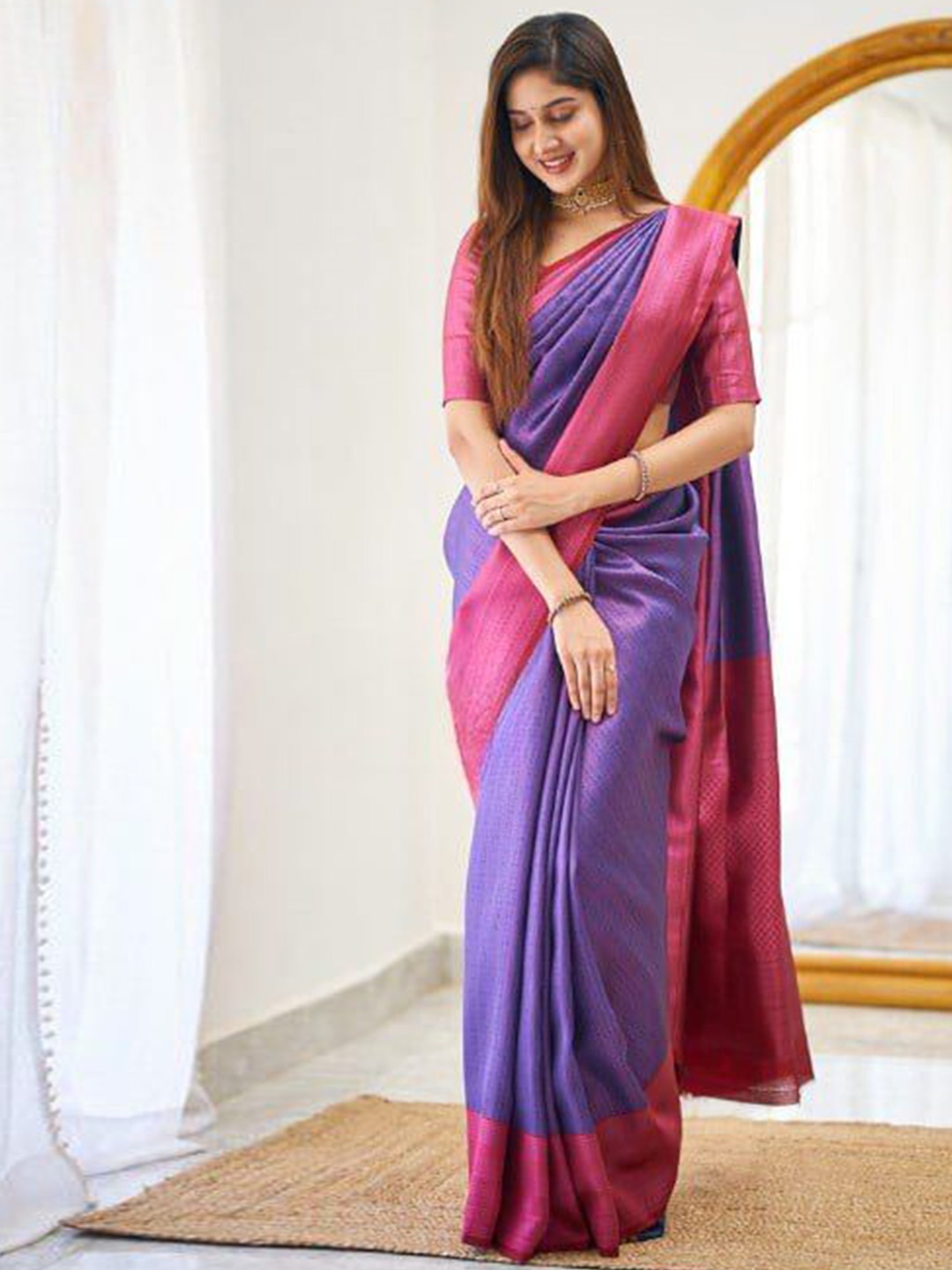 

Fashion Booms Woven Design Zari Pure Silk Banarasi Saree, Purple